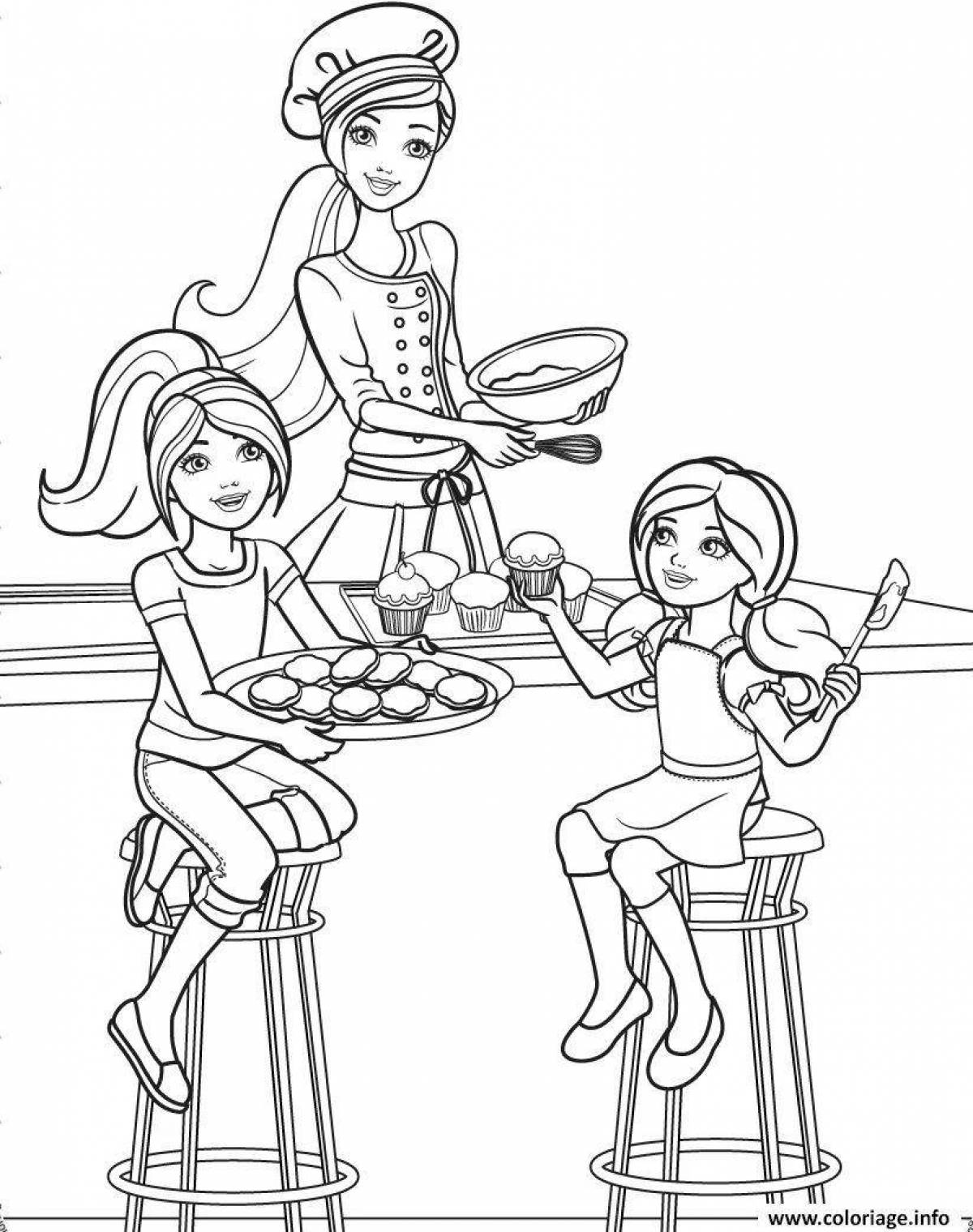 Bright barbie and daughter coloring book