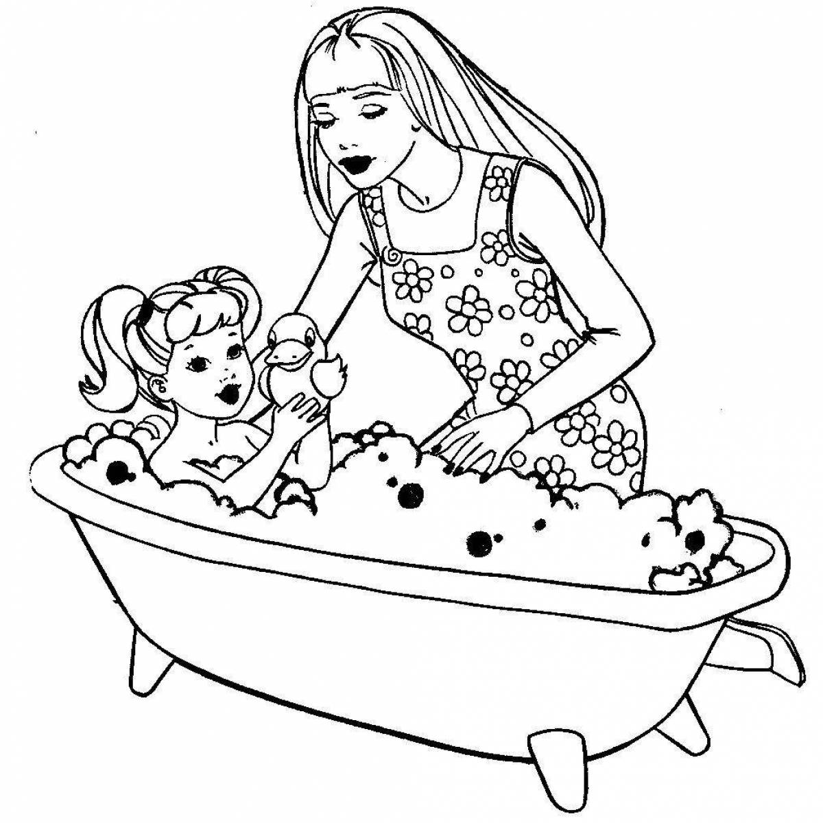 Elegant barbie and daughter coloring book