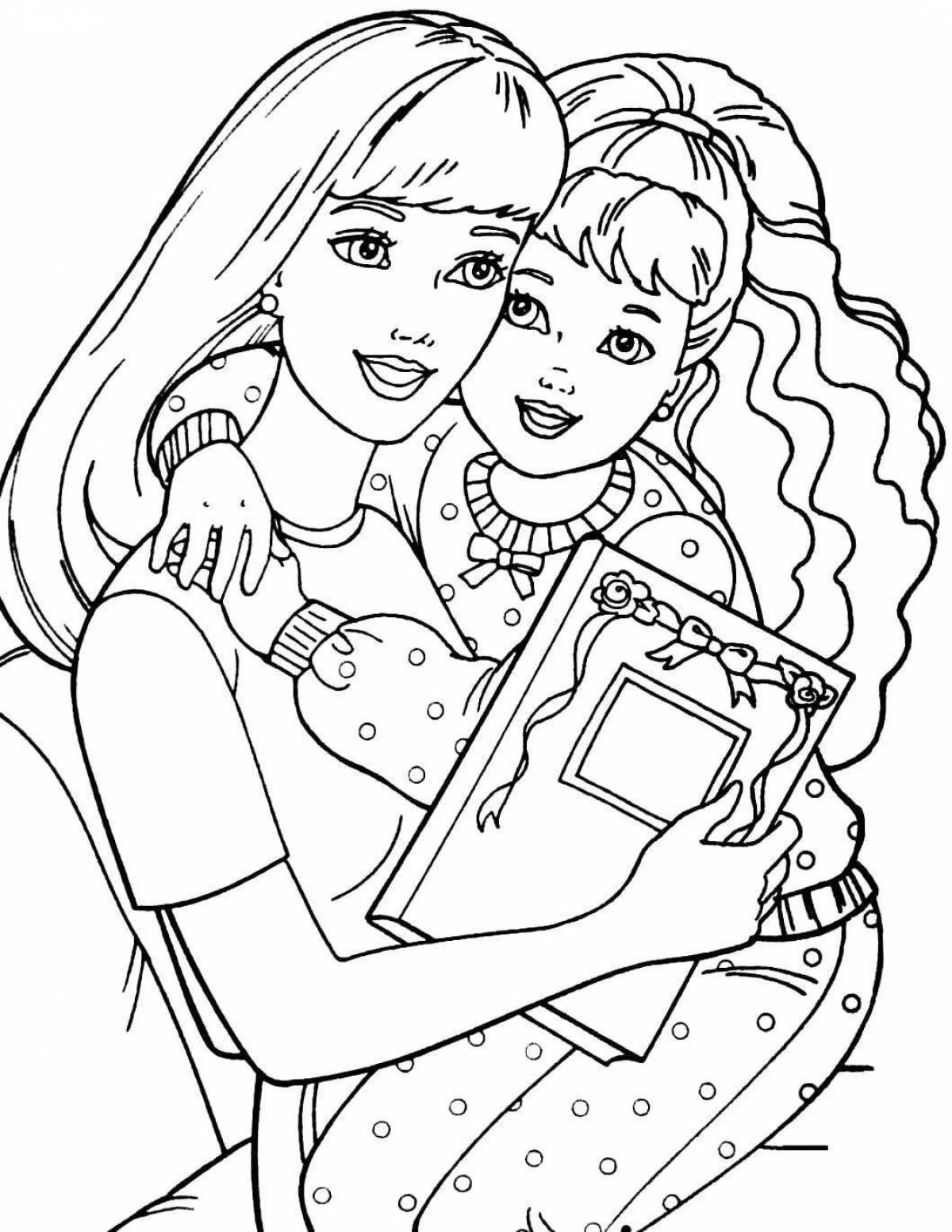 Coloring page blissful barbie and daughter