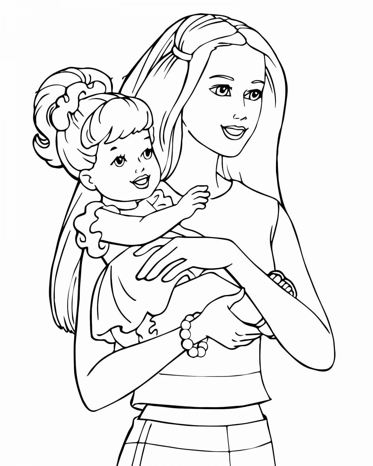 Fun coloring barbie and daughter