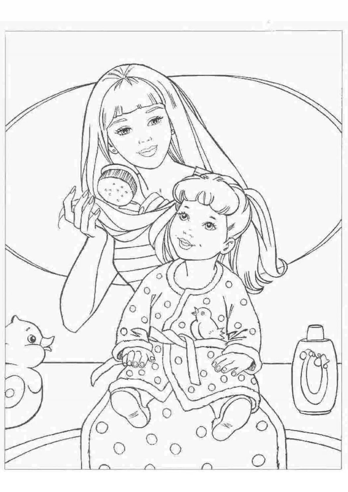 Coloring funny barbie and daughter