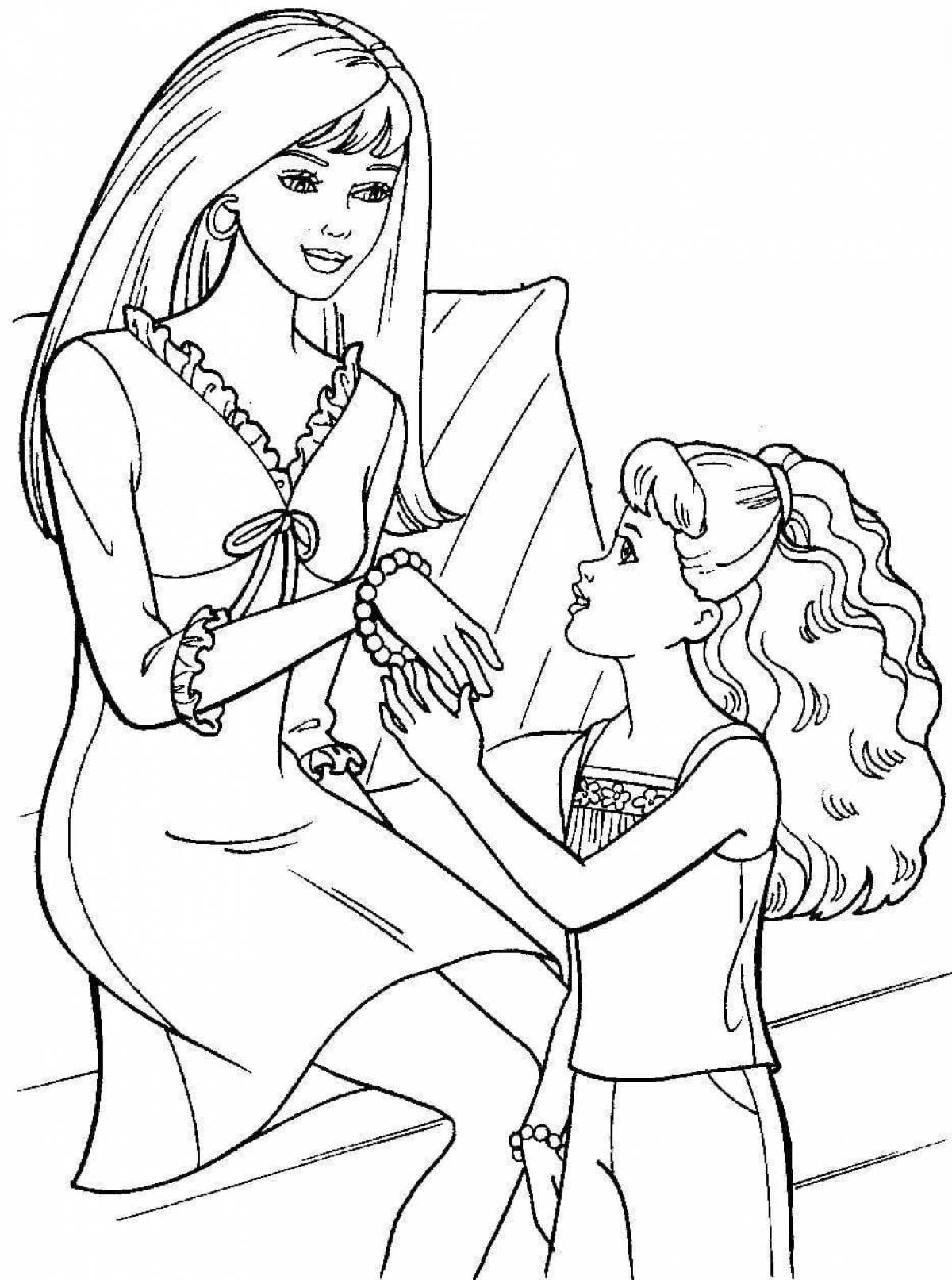 Funny barbie and daughter coloring book