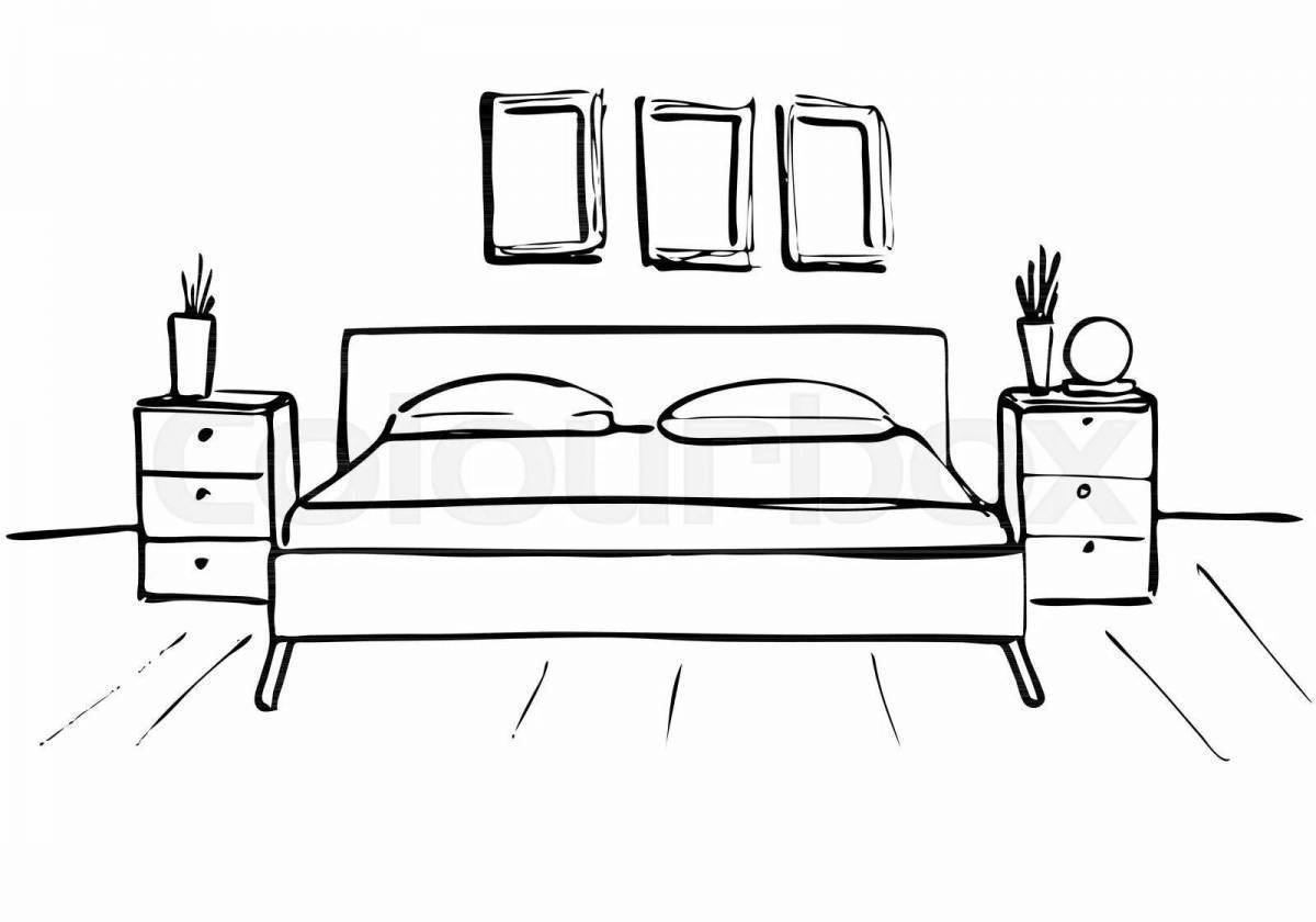 Рисунок карандашом кровать в комнате