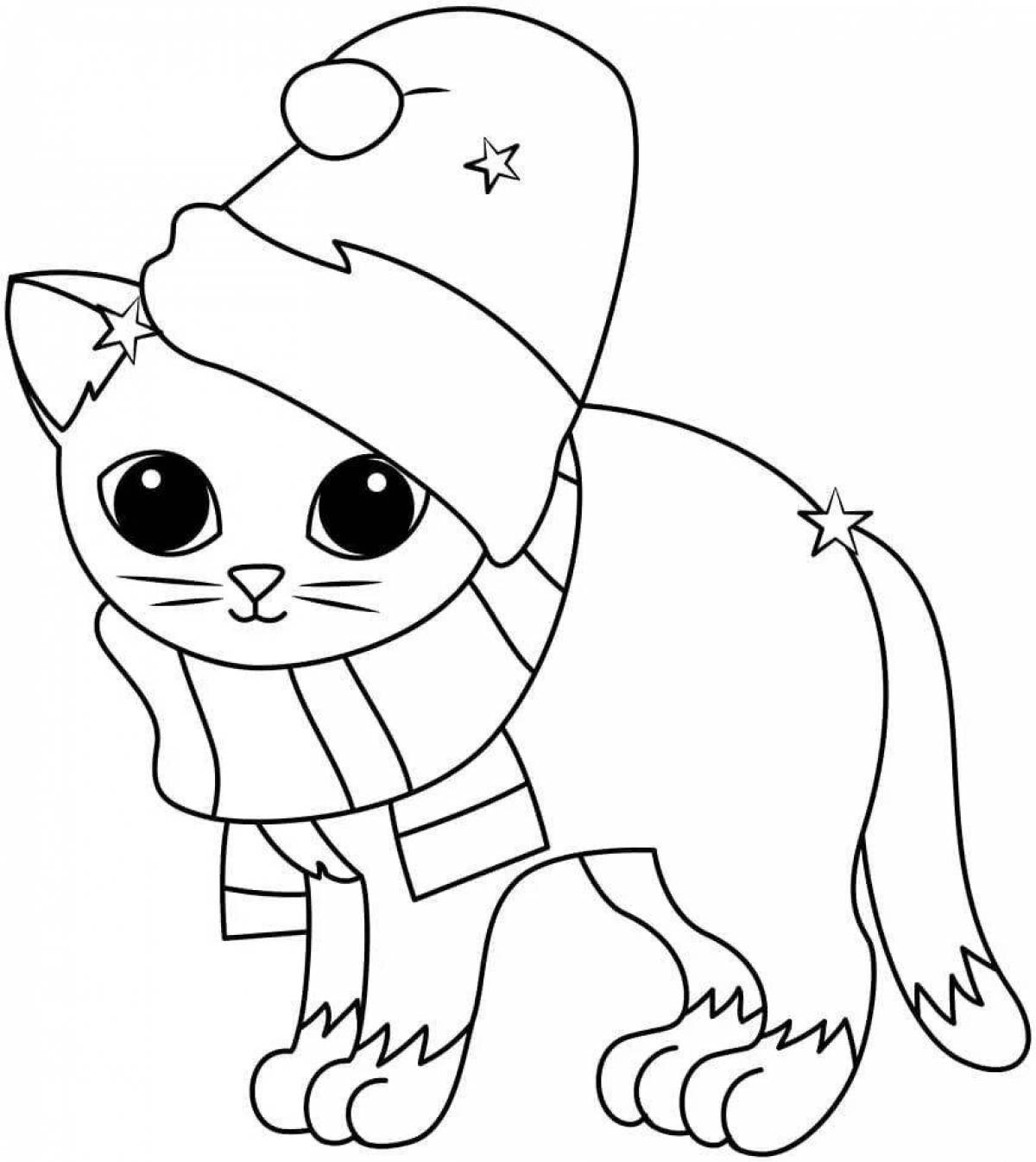 Раскраска котики новогодние