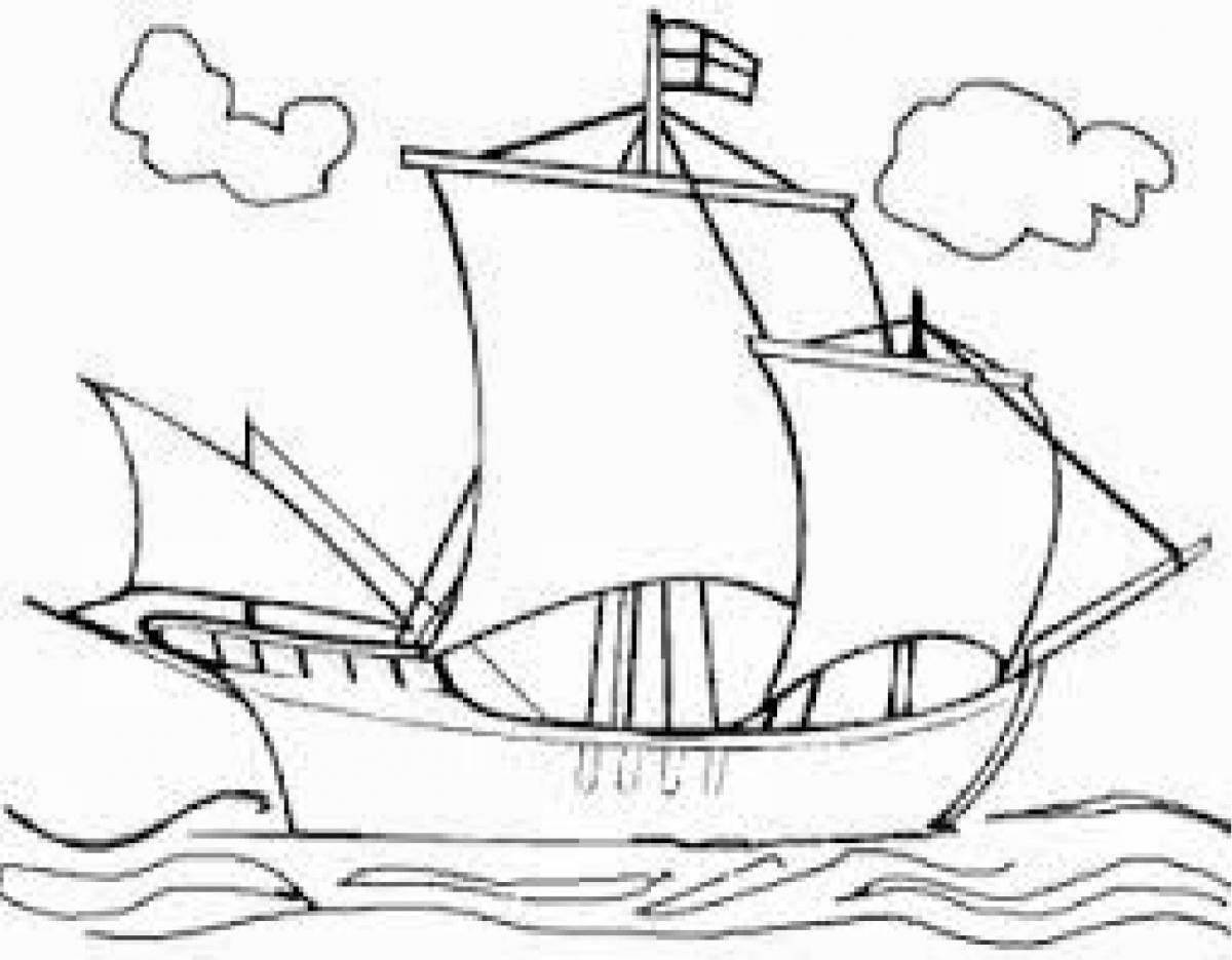 Раскраска Петр 1 для детей на корабле