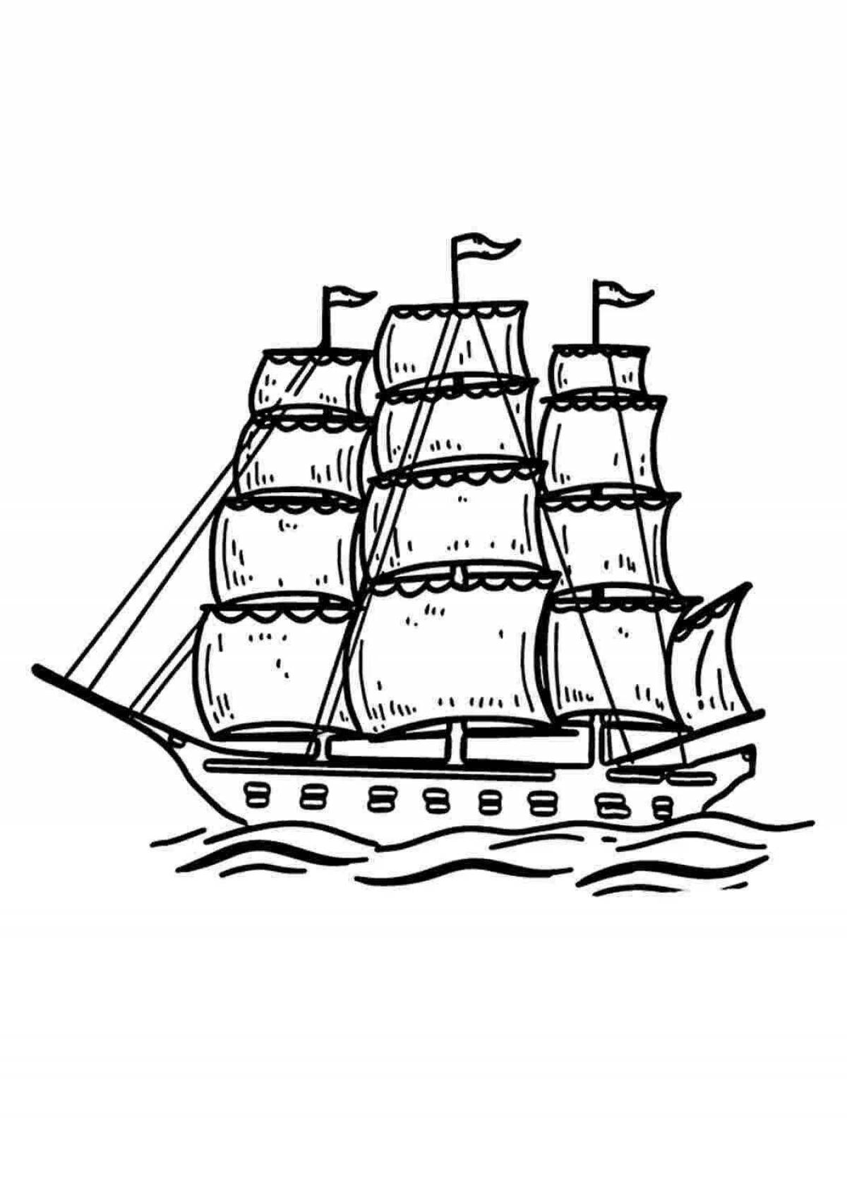Раскраска Петр 1 для детей на корабле