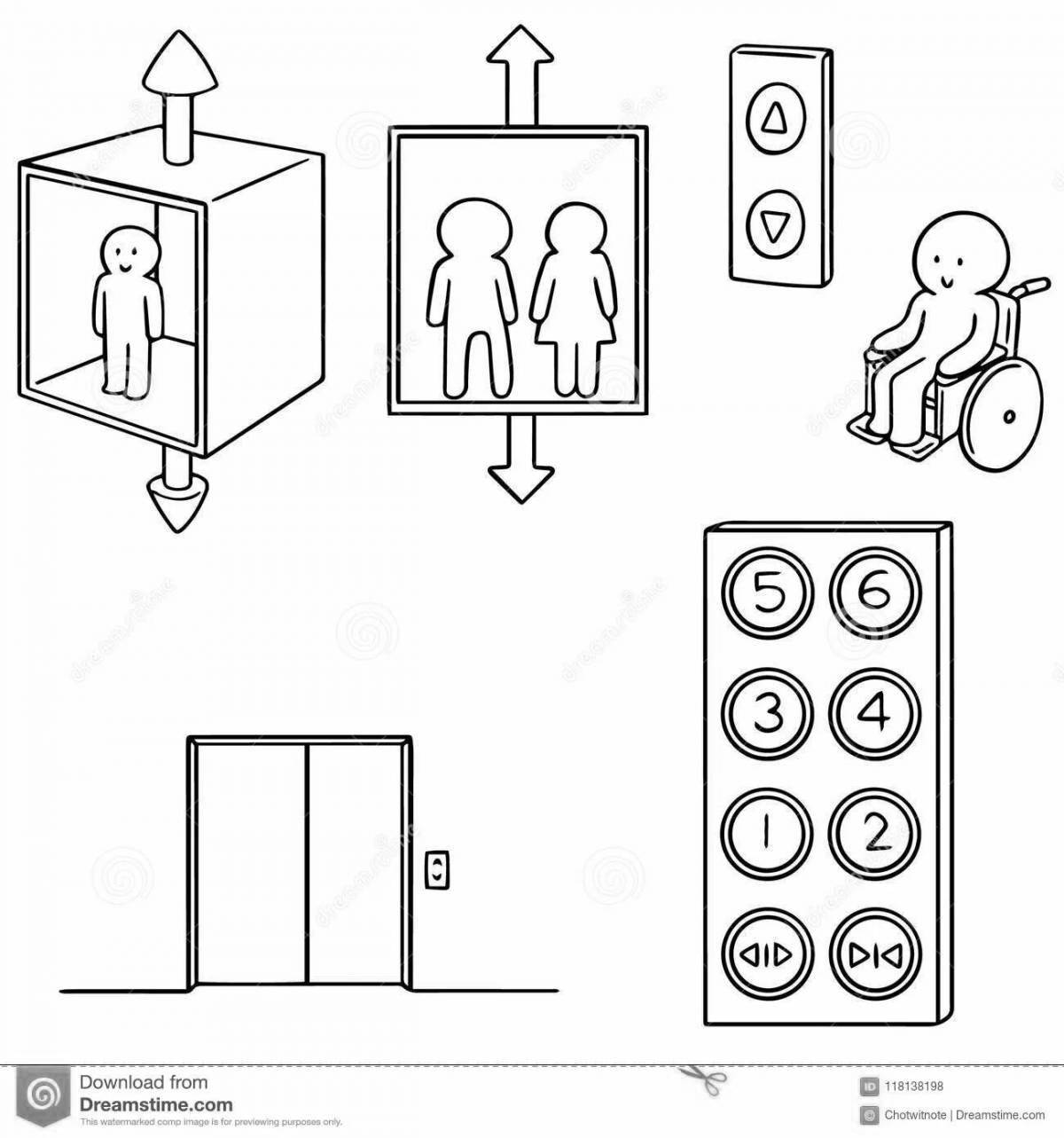 Photo Joyful elevator coloring book for kids