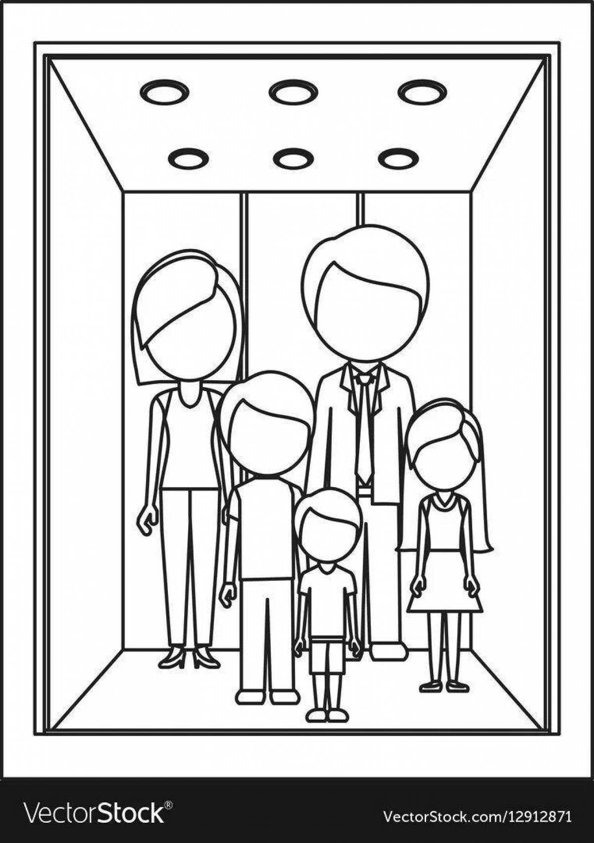 Animated elevator coloring page for kids