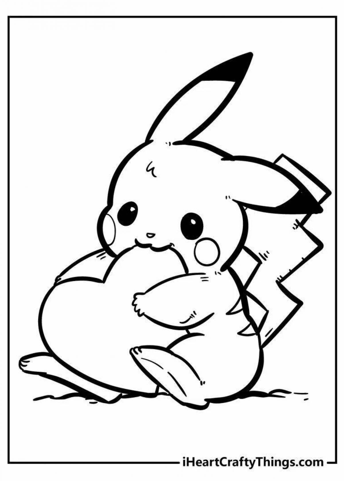 Coloring page cute pikachu with a heart