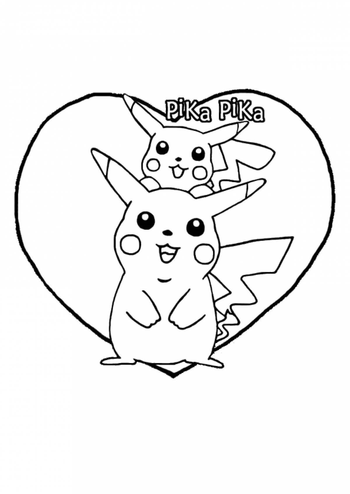 Violent pikachu with a heart coloring page