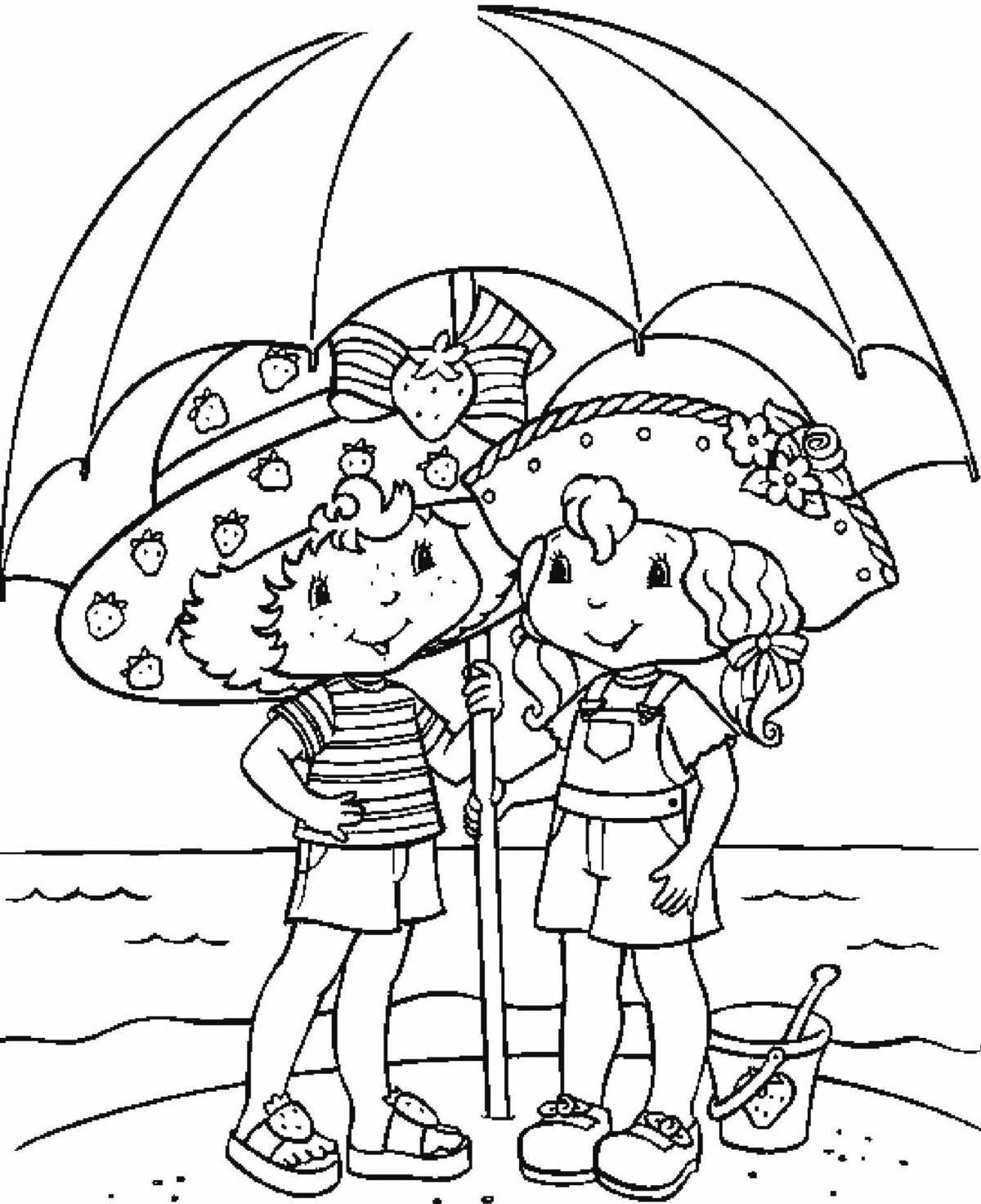 Radiant family at sea coloring page