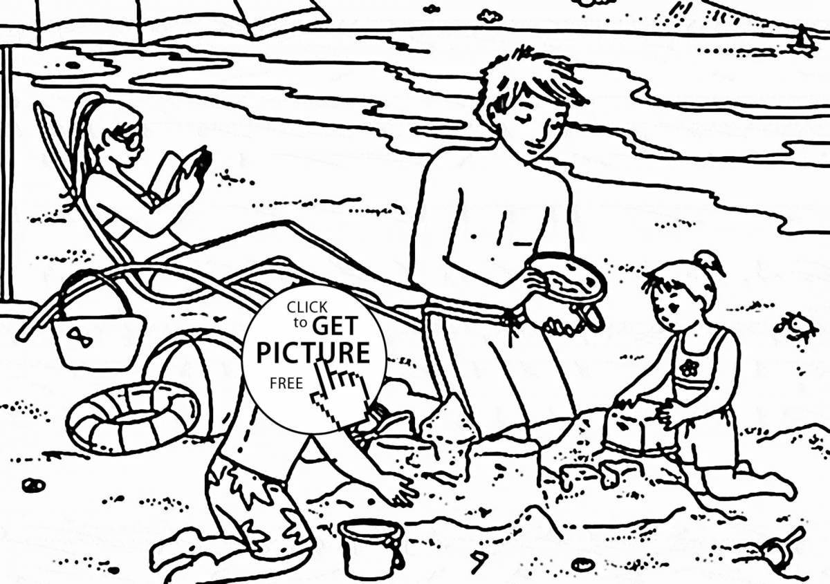 Coloring page nice family at sea