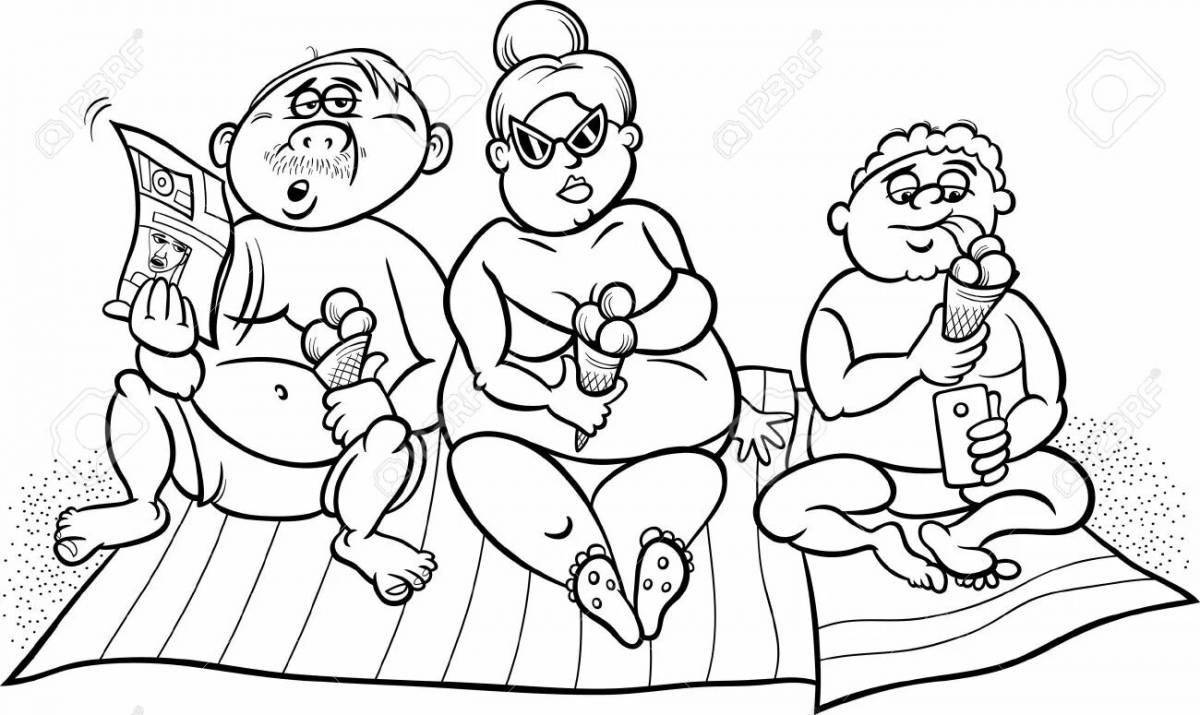 Coloring page cheerful family on the sea