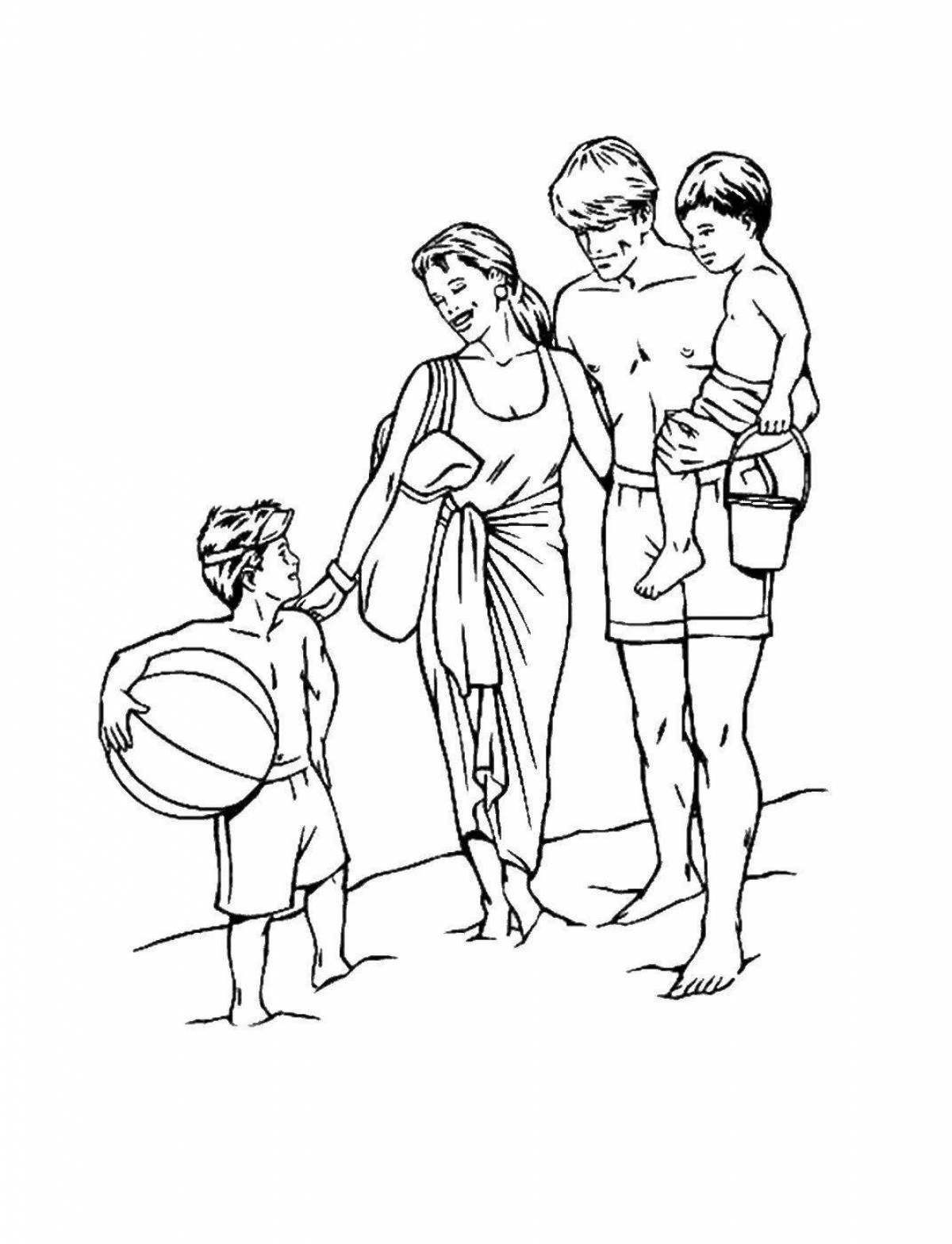 Coloring page majestic family at sea