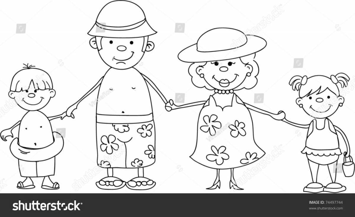 Coloring page exquisite family at sea