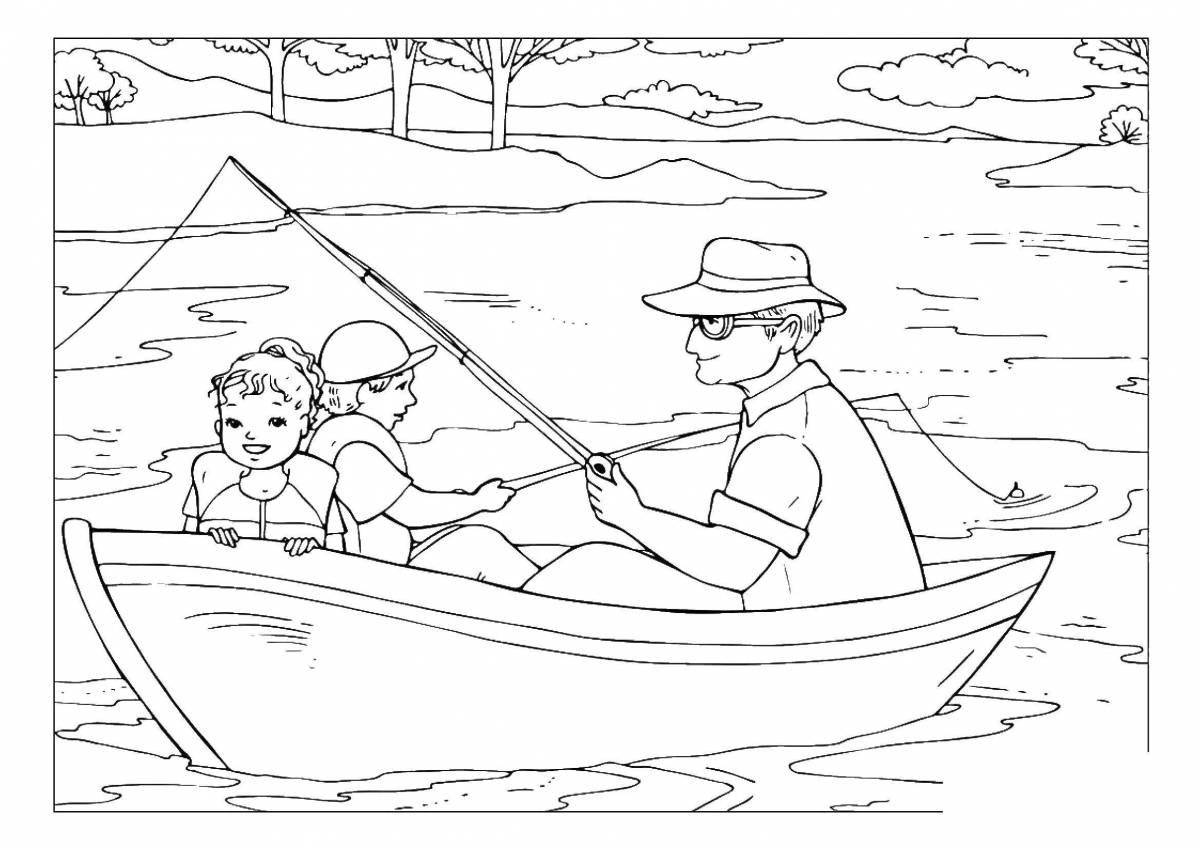 Coloring page shining family in the sea