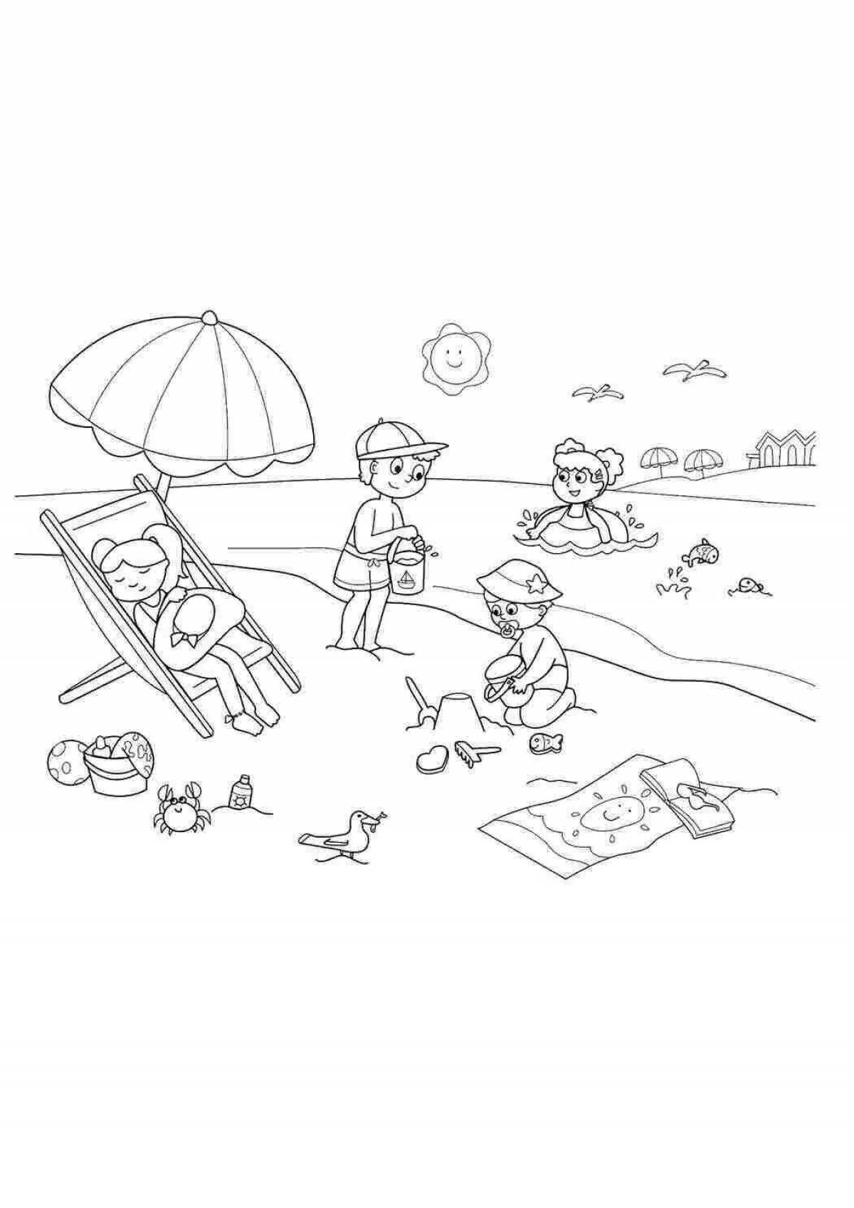 Coloring page joyful family on the sea