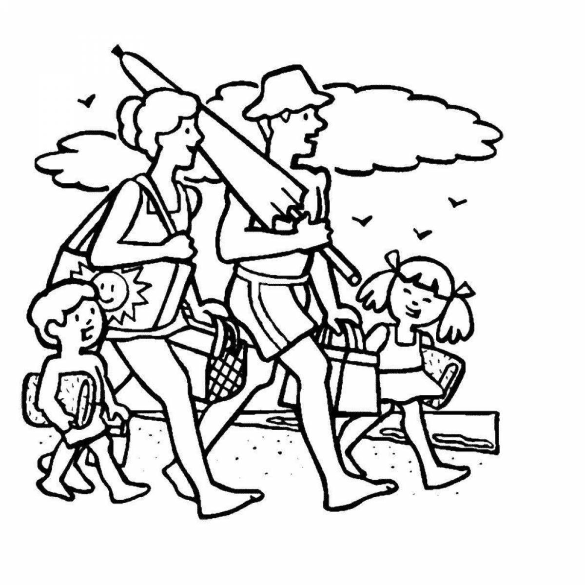 Brilliant family in the sea coloring book