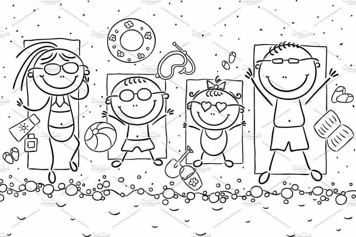 Coloring page gorgeous family at sea