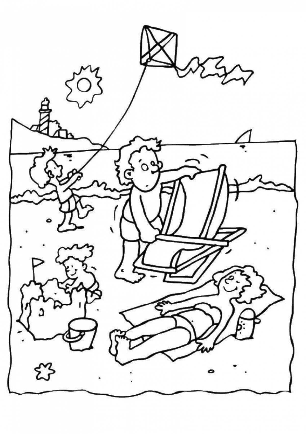 Coloring page generous family at sea