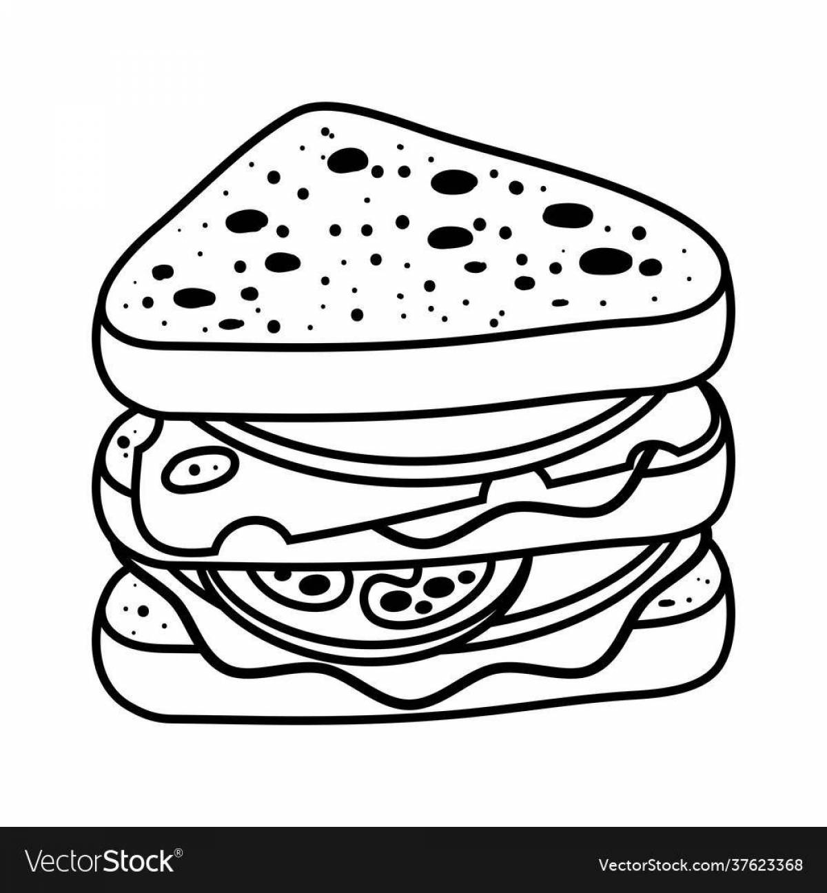 Раскраска вкусный бутерброд с колбасой