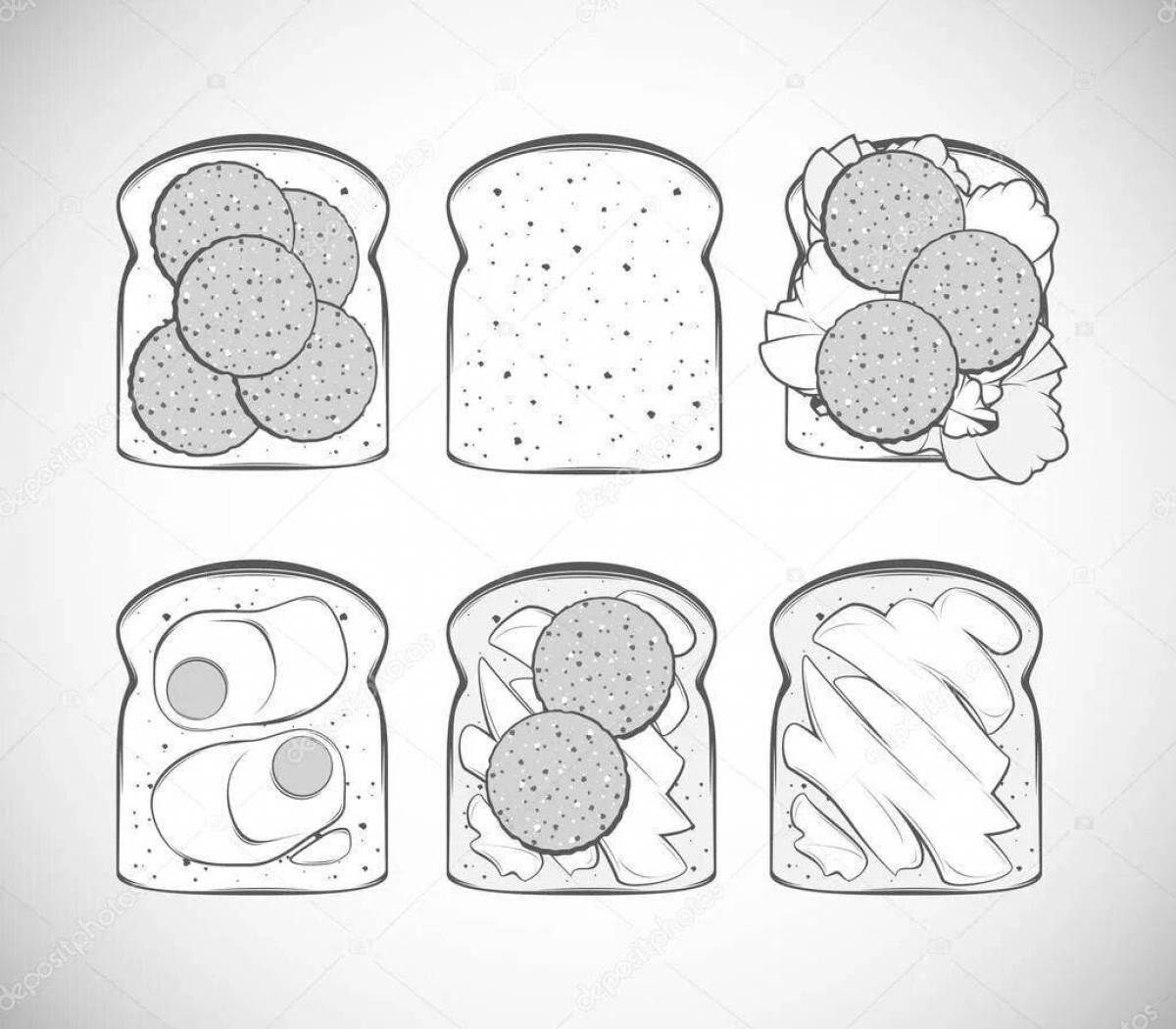 Coloring page appetizing sausage sandwich