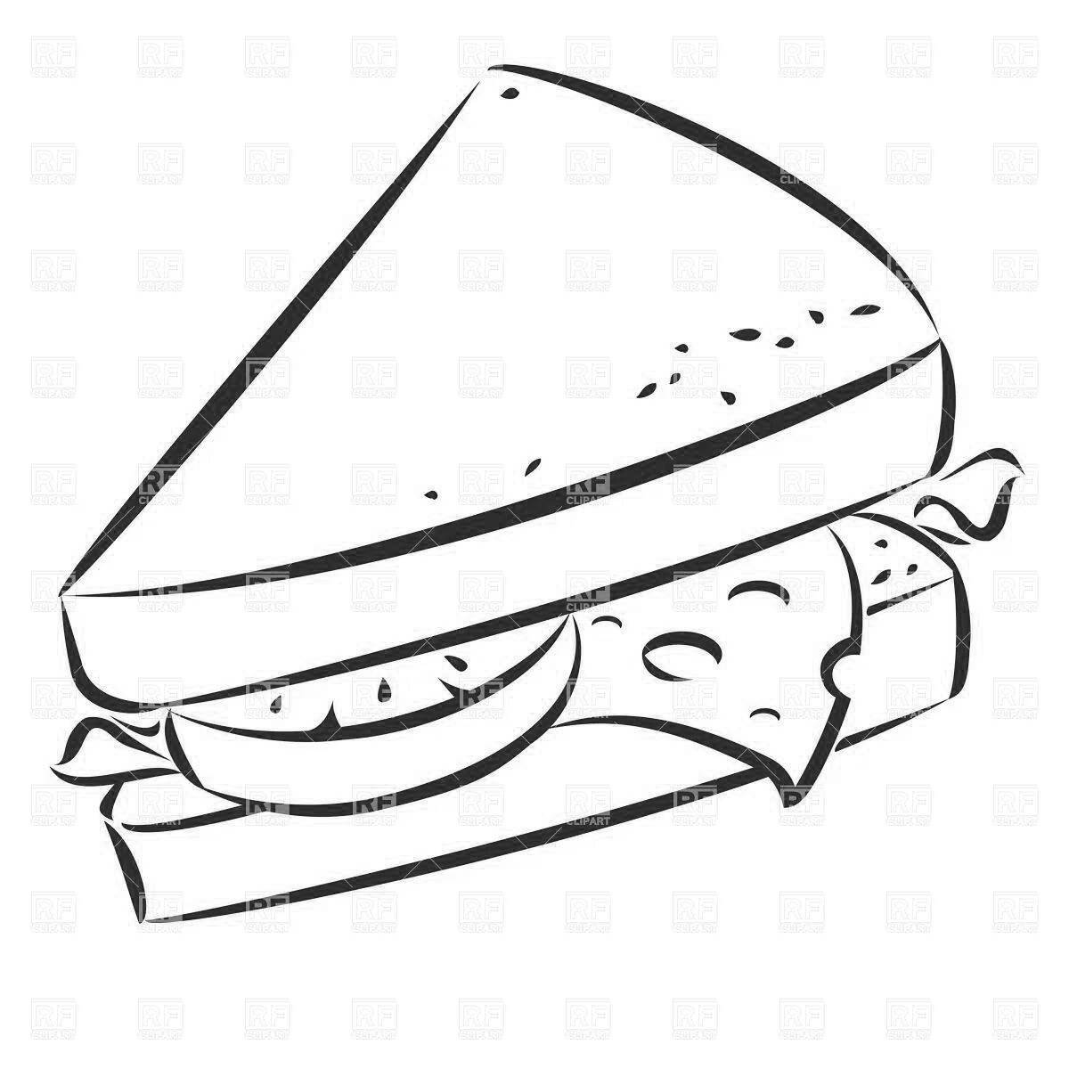 Привлекательная страница раскраски бутерброда с колбасой
