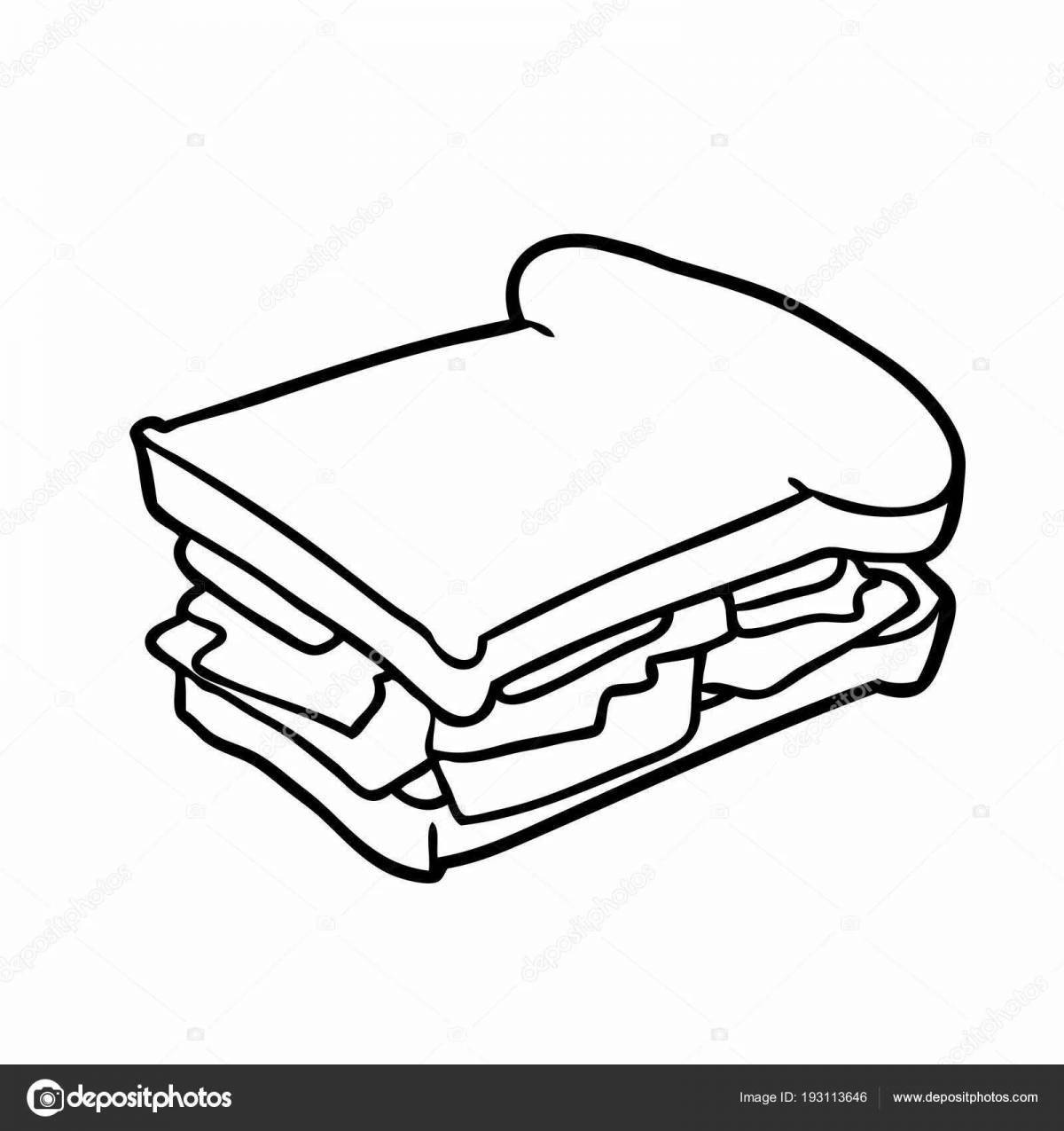 Приглашающая страница раскраски бутерброда с колбасой
