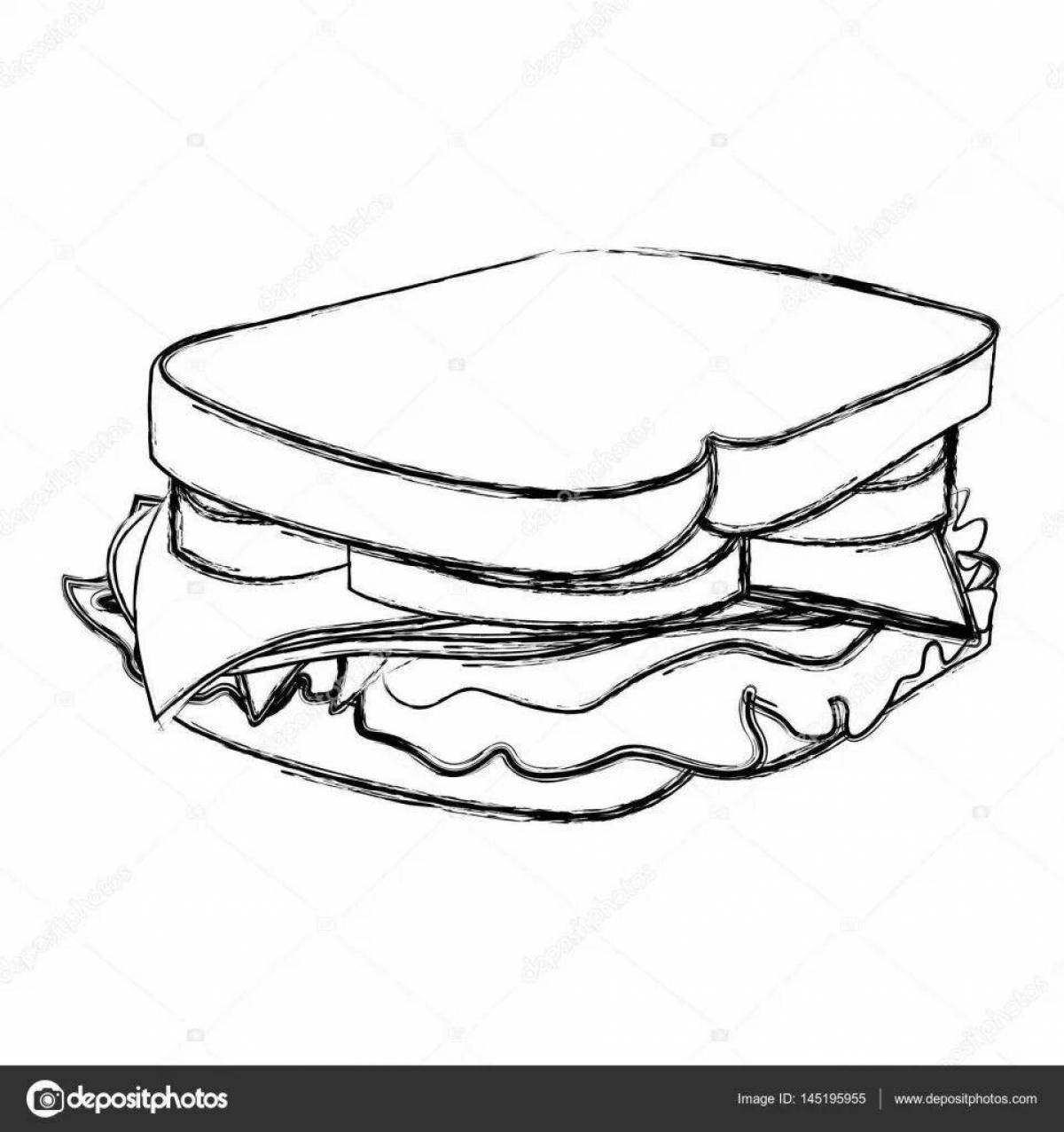 Раскраска ароматный бутерброд с колбасой