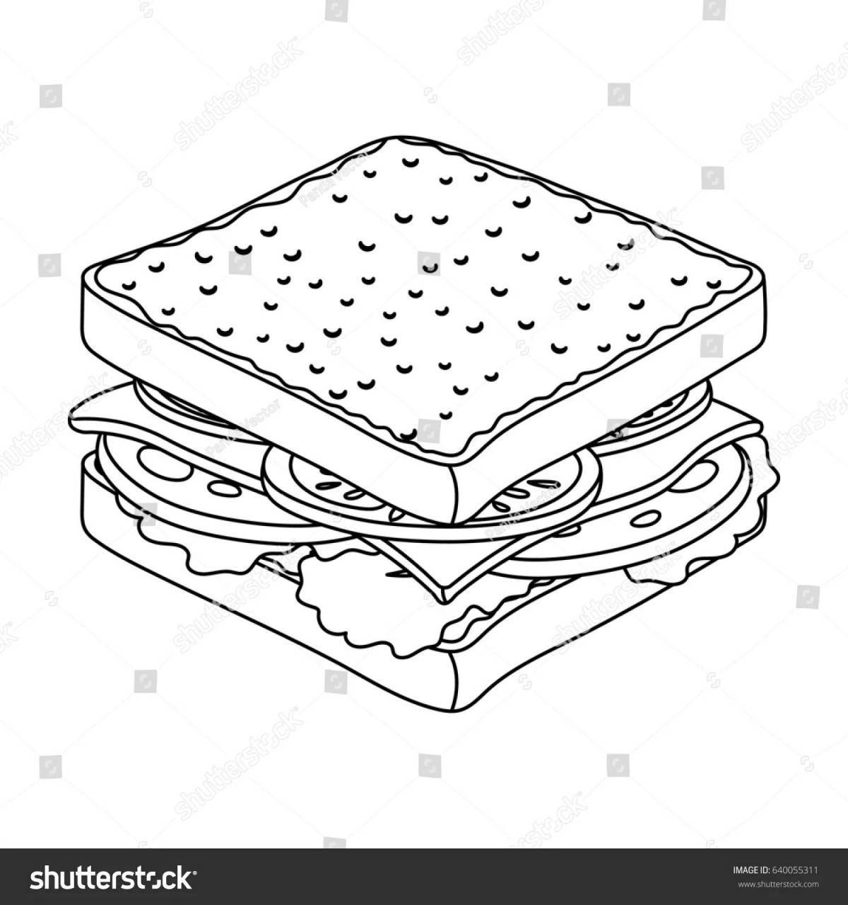 Раскраска бутерброд с ароматной колбасой