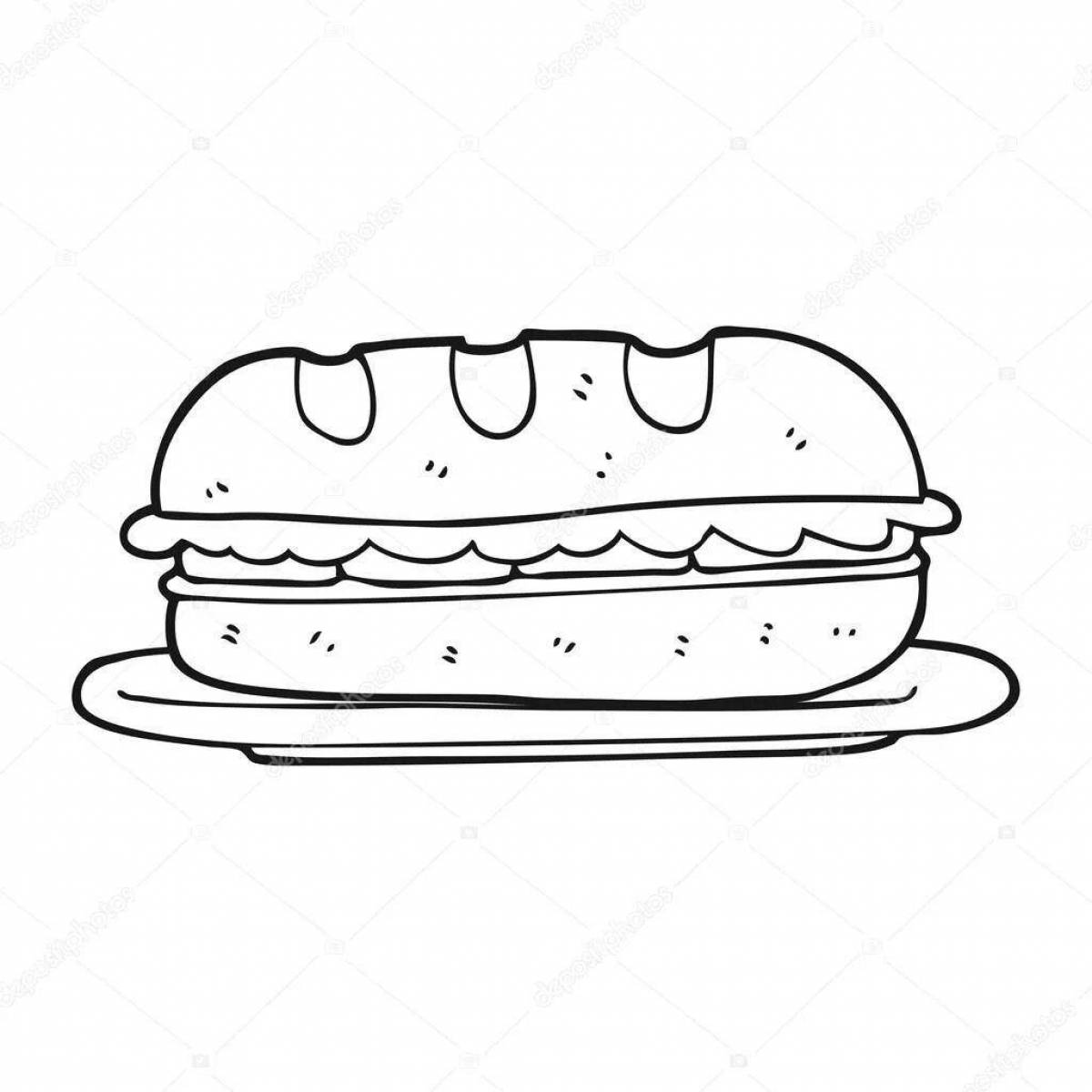 Delicious sausage sandwich coloring page