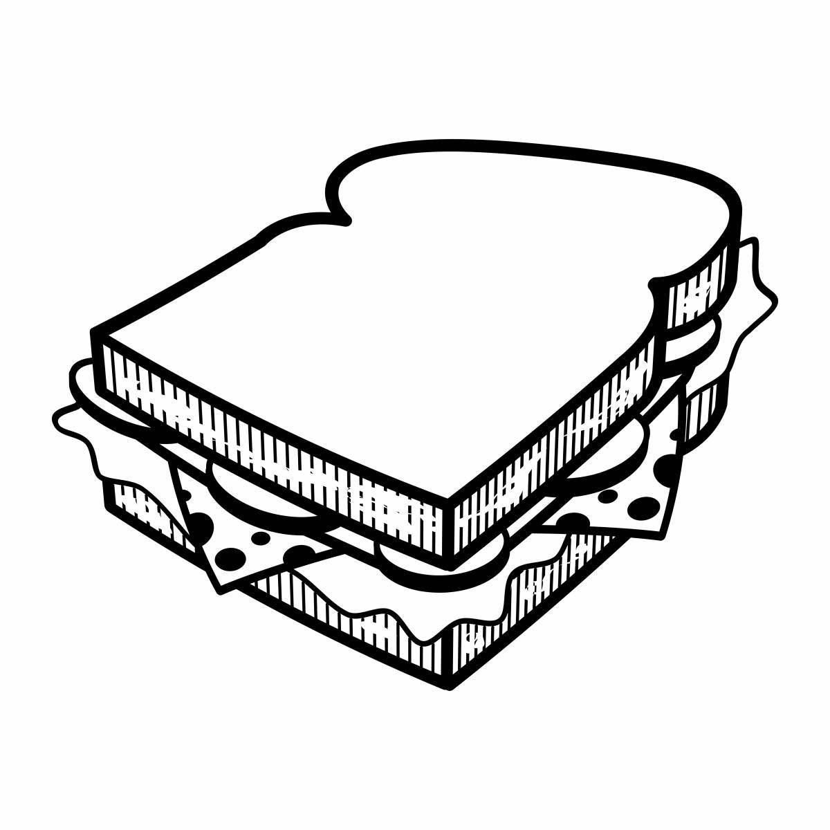 Очаровательная страница раскраски бутерброда с колбасой