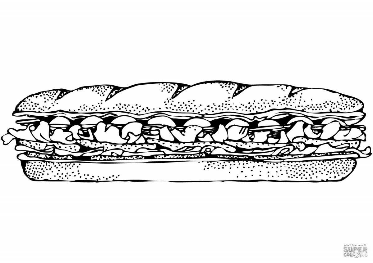 Очаровательная страница раскраски бутербродов с колбасой