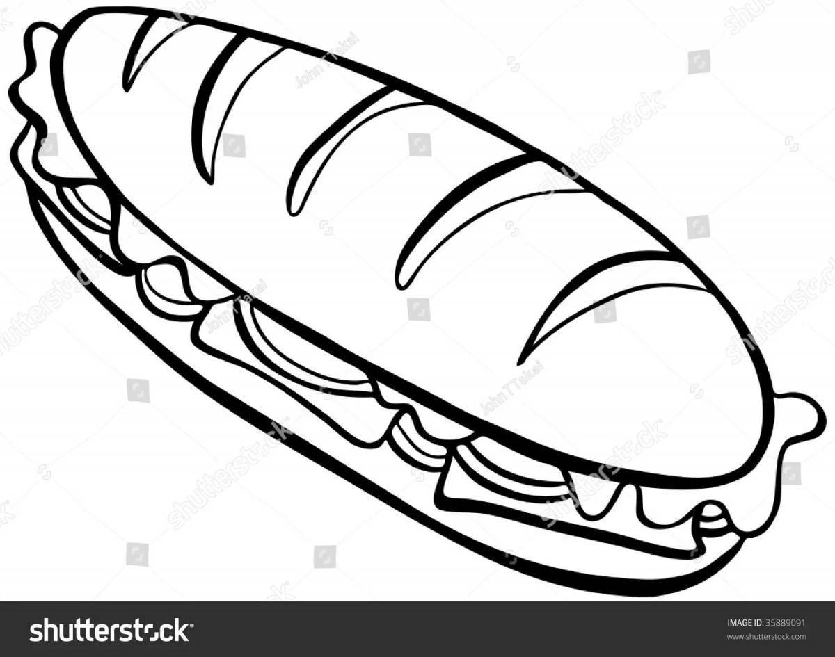 Увлекательная страница раскраски бутербродов с колбасой
