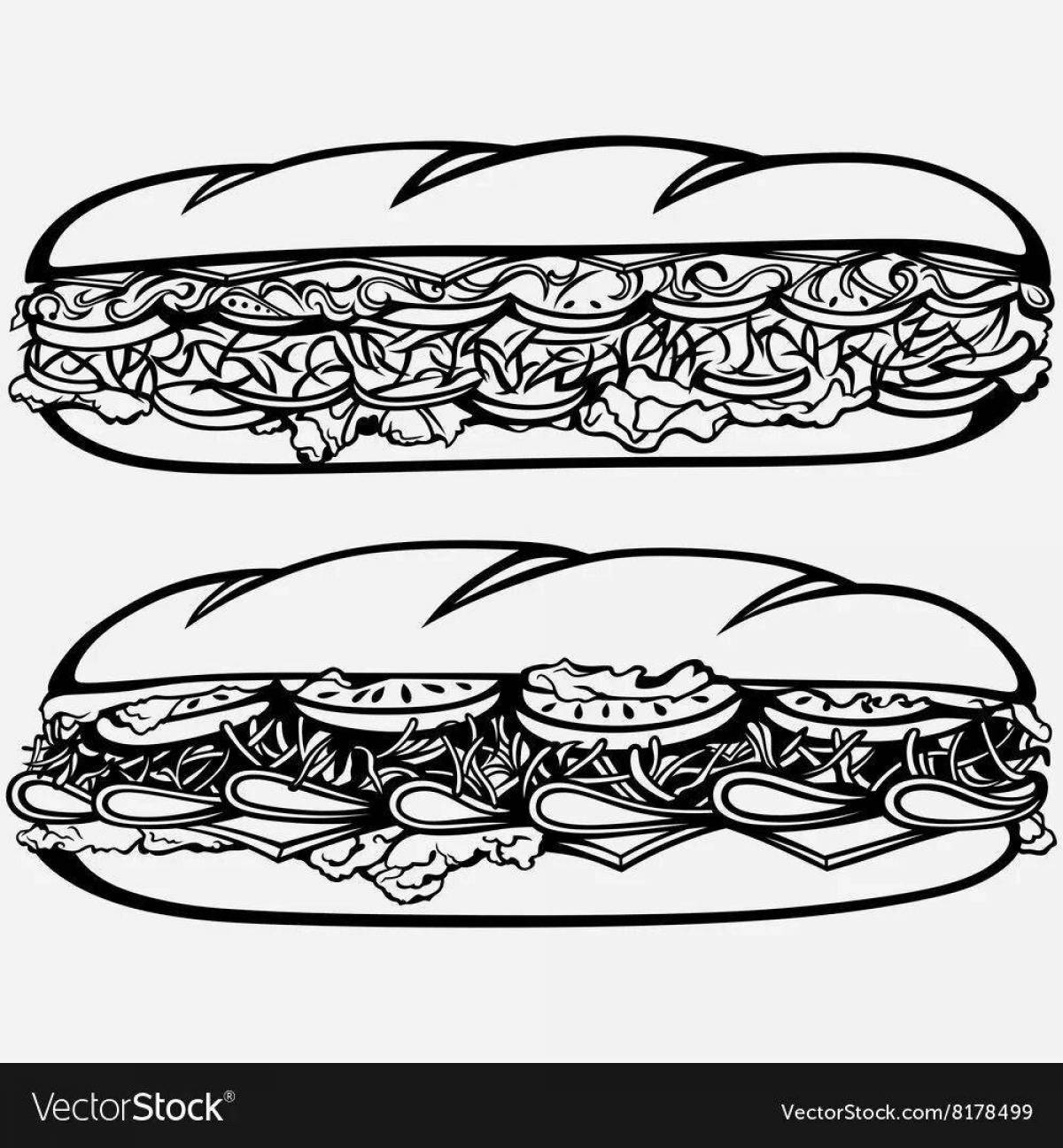 Раскраска питательный бутерброд с колбасой