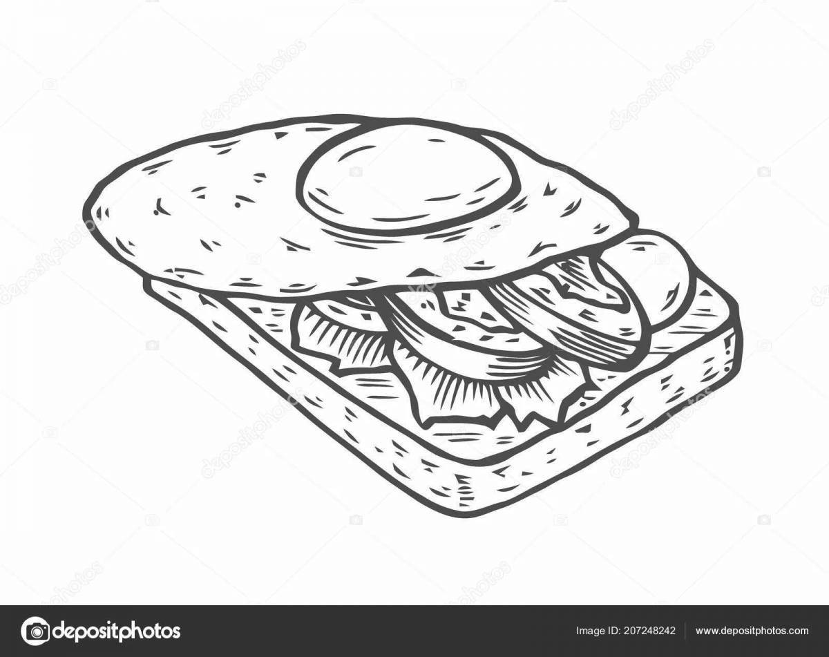 Раскраска сэндвич с колбасой