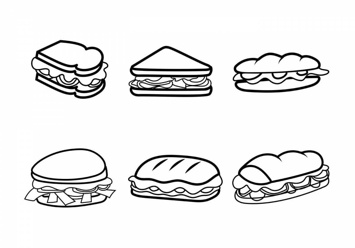 Coloring page spicy sausage sandwich