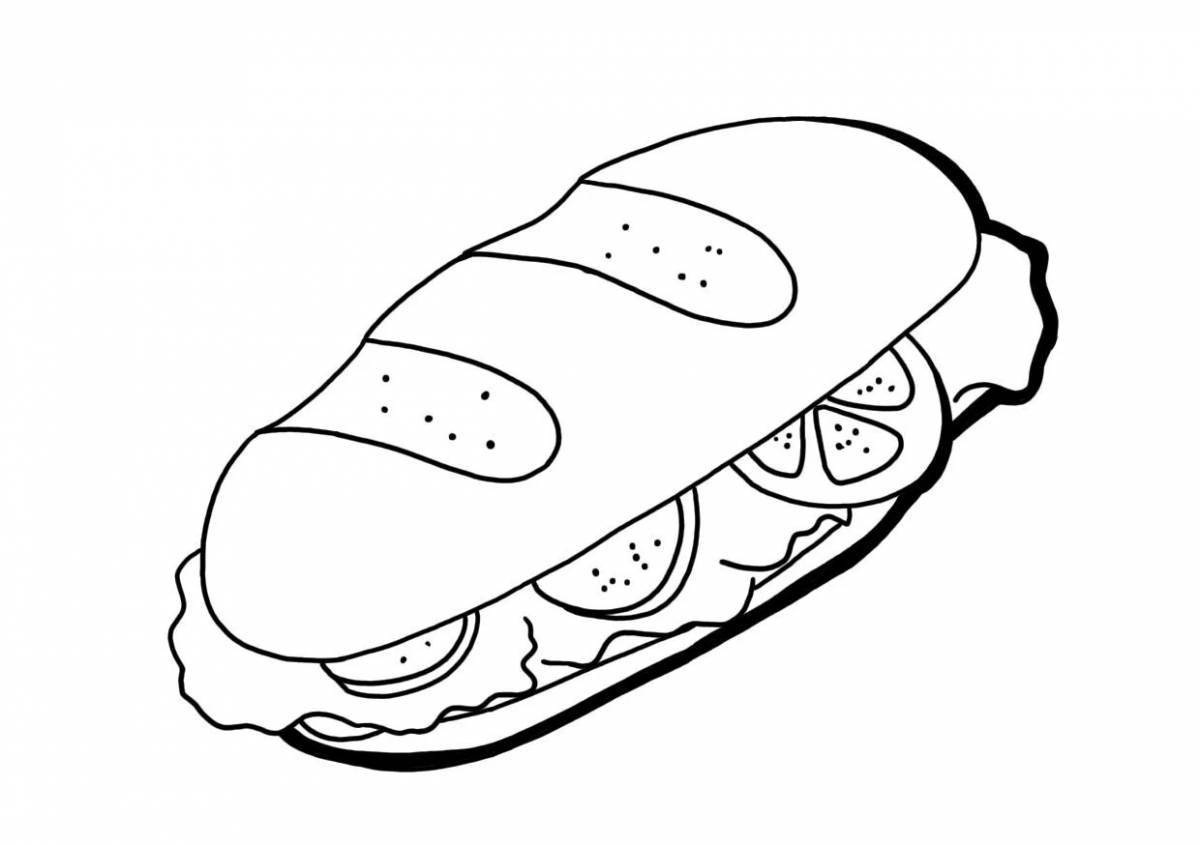 Раскраска утешительный бутерброд с колбасой