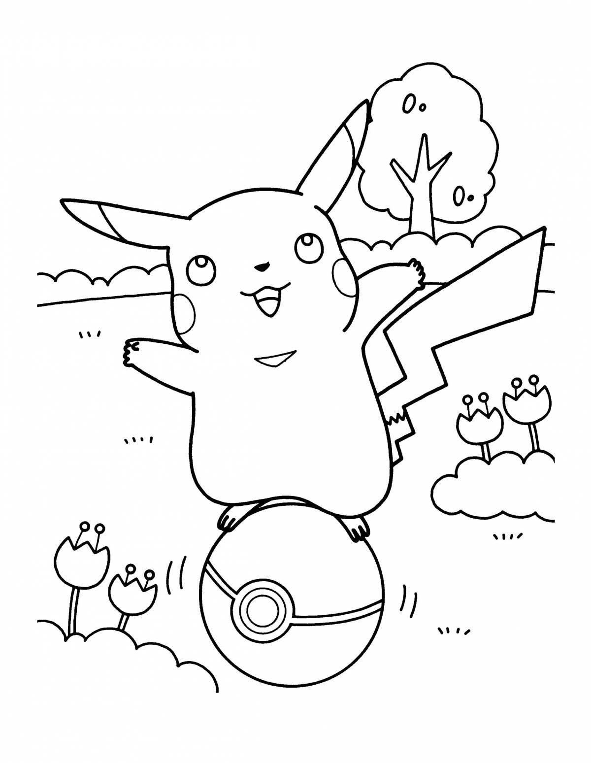 Playful pikachu and pokeball coloring page