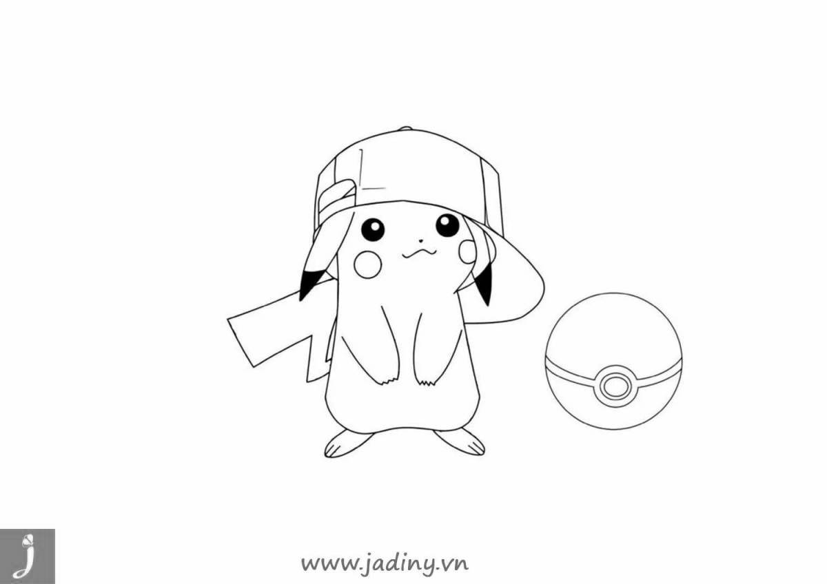 Coloring page funny pikachu and pokeball