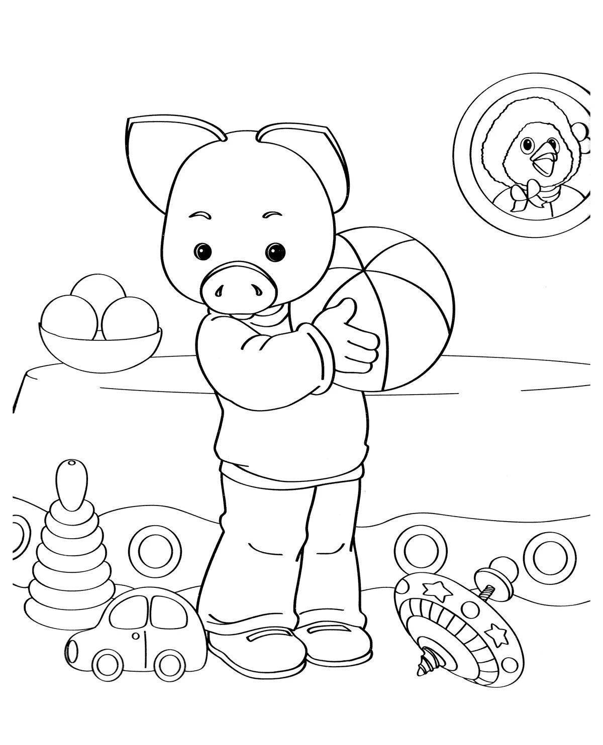 Coloring page graceful pig and stepashka