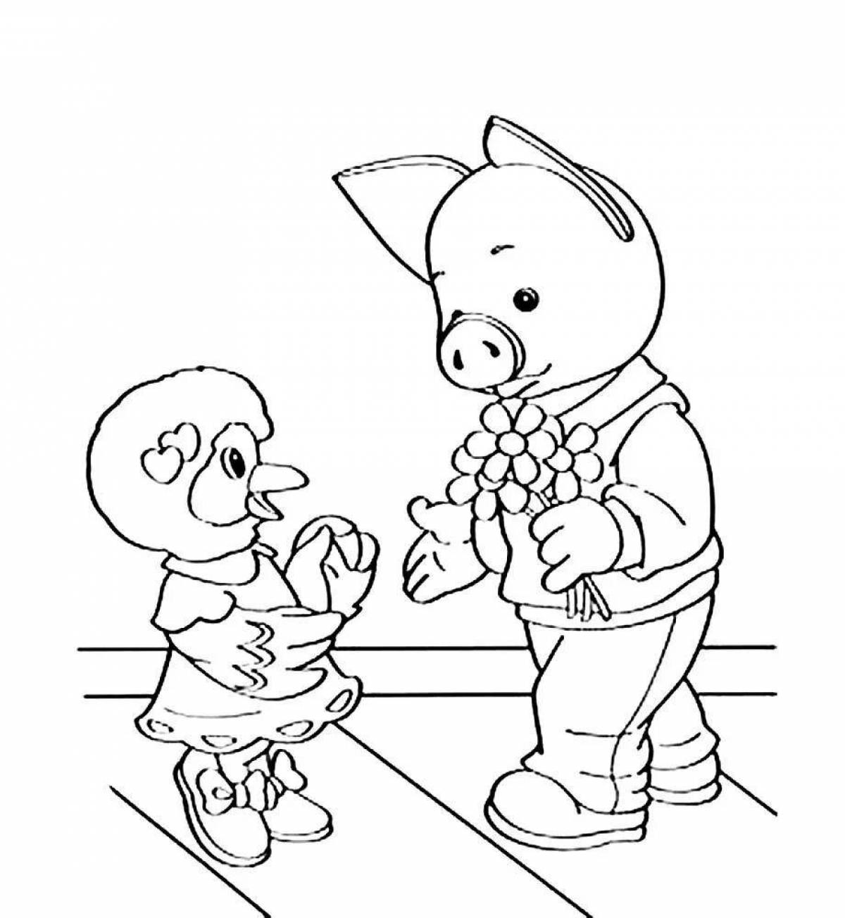 Coloring page wild pig and stepashka