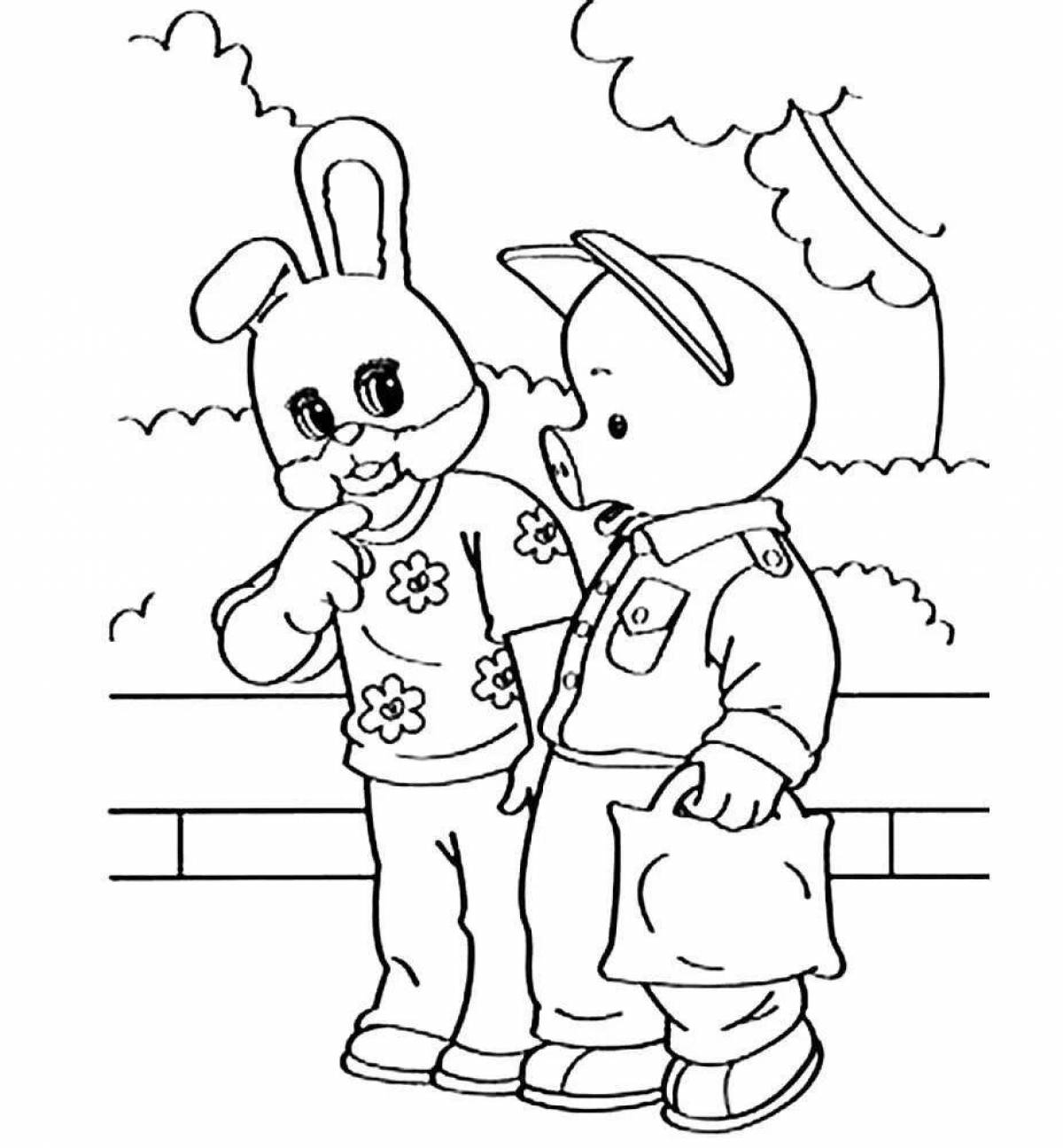 Coloring page cheerful pig and stepashka