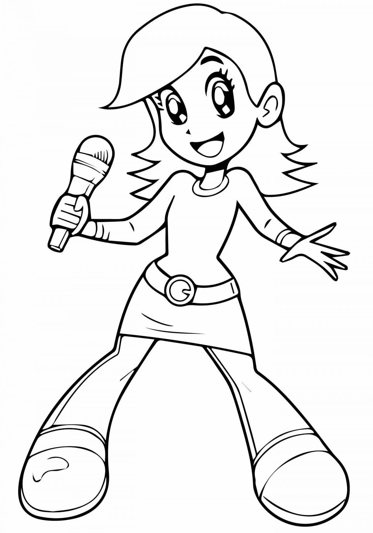 Coloring page cheering singer for kids