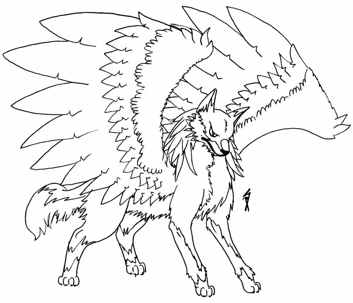 Adorable coloring book dog with wings