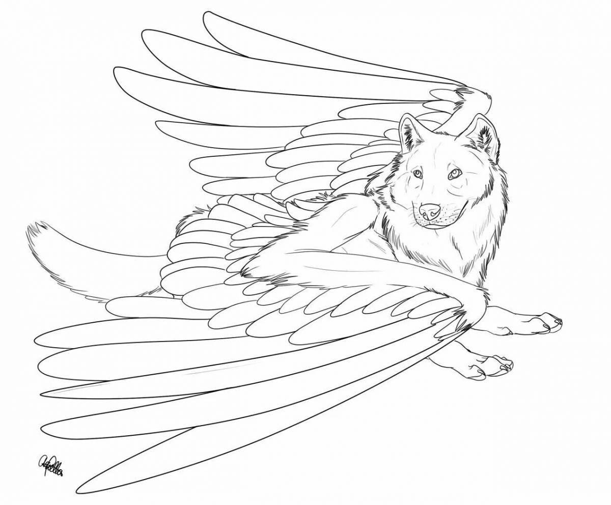 Элегантная раскраска собака с крыльями
