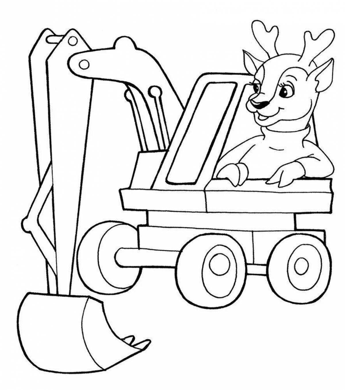 Coloring page joyful excavator tractor