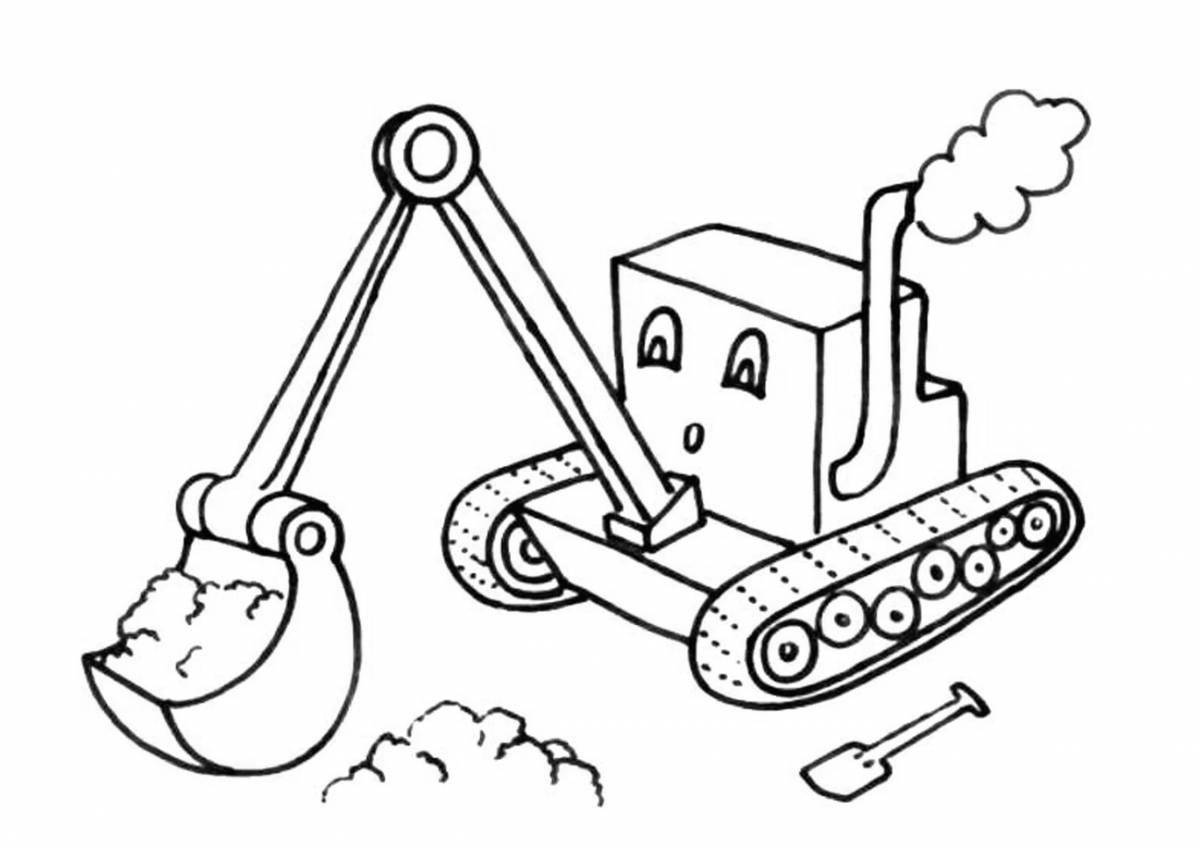 Playful excavator tractor coloring page