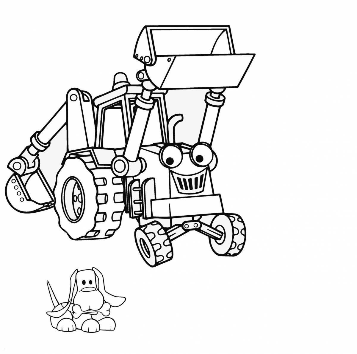 Adorable excavator tractor coloring page