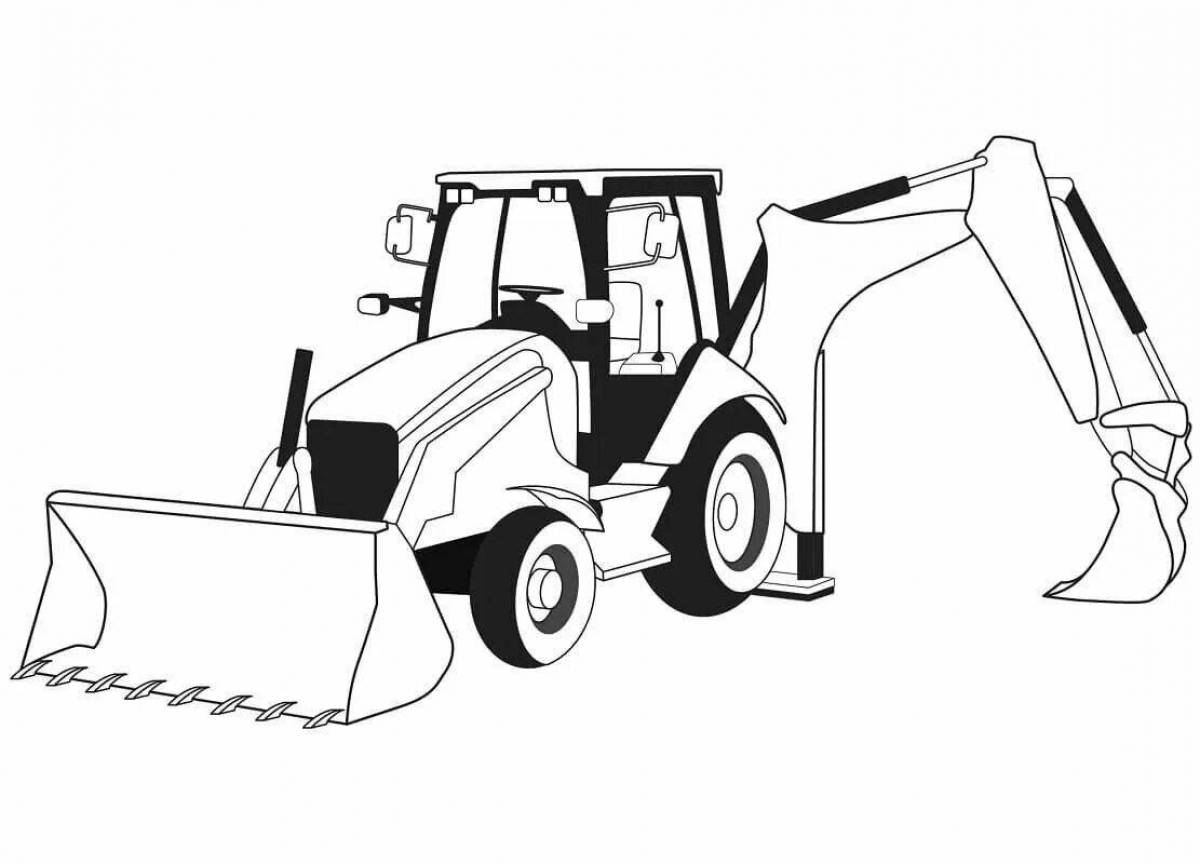 Adorable excavator tractor coloring page